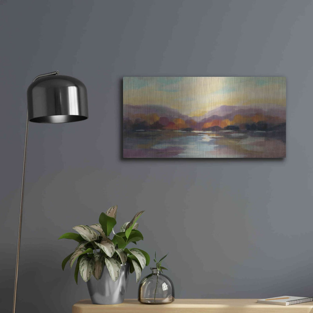'Fall Sunset' by Silvia Vassileva – Metal Wall Art, 24x12 room view