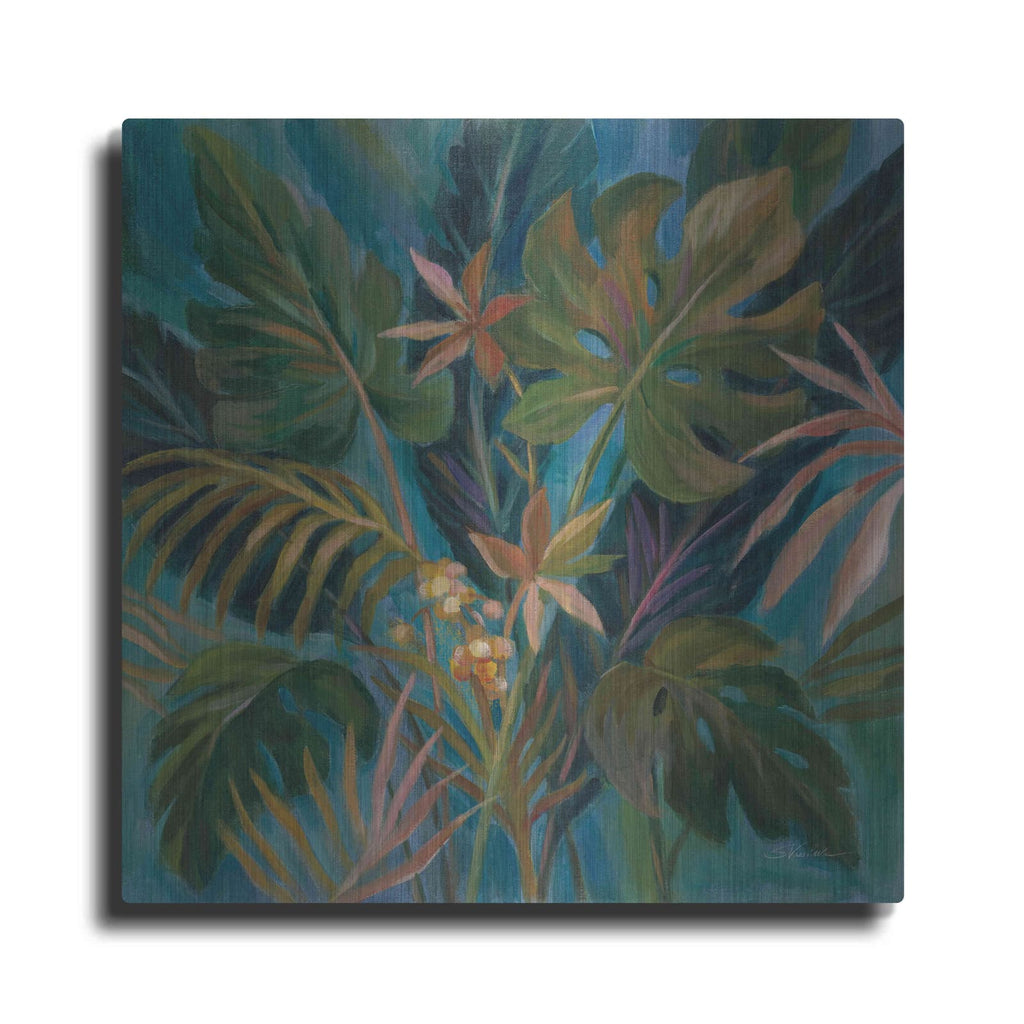 'Midnight Tropical Leaves' by Silvia Vassileva – Metal Wall Art