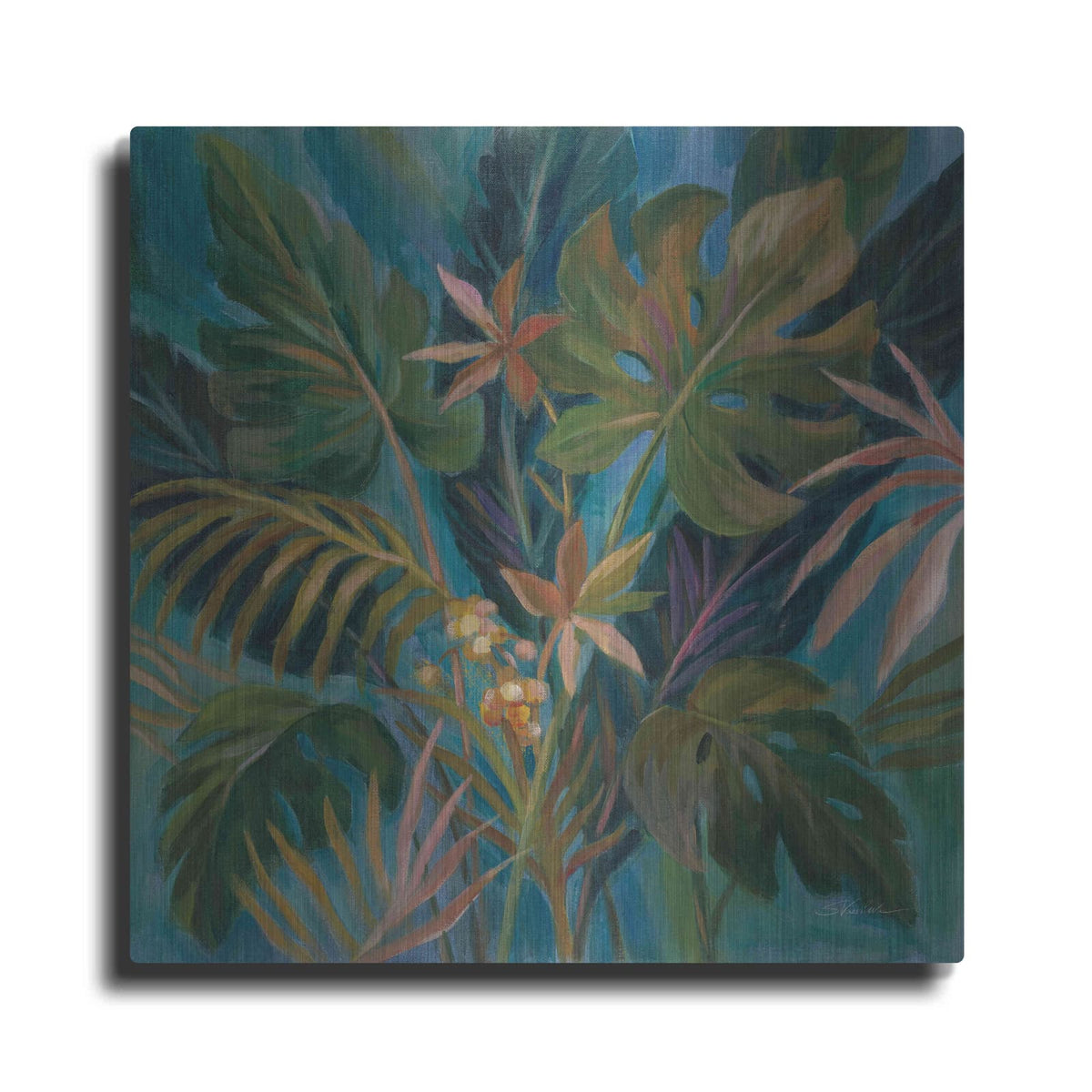 'Midnight Tropical Leaves' by Silvia Vassileva – Metal Wall Art