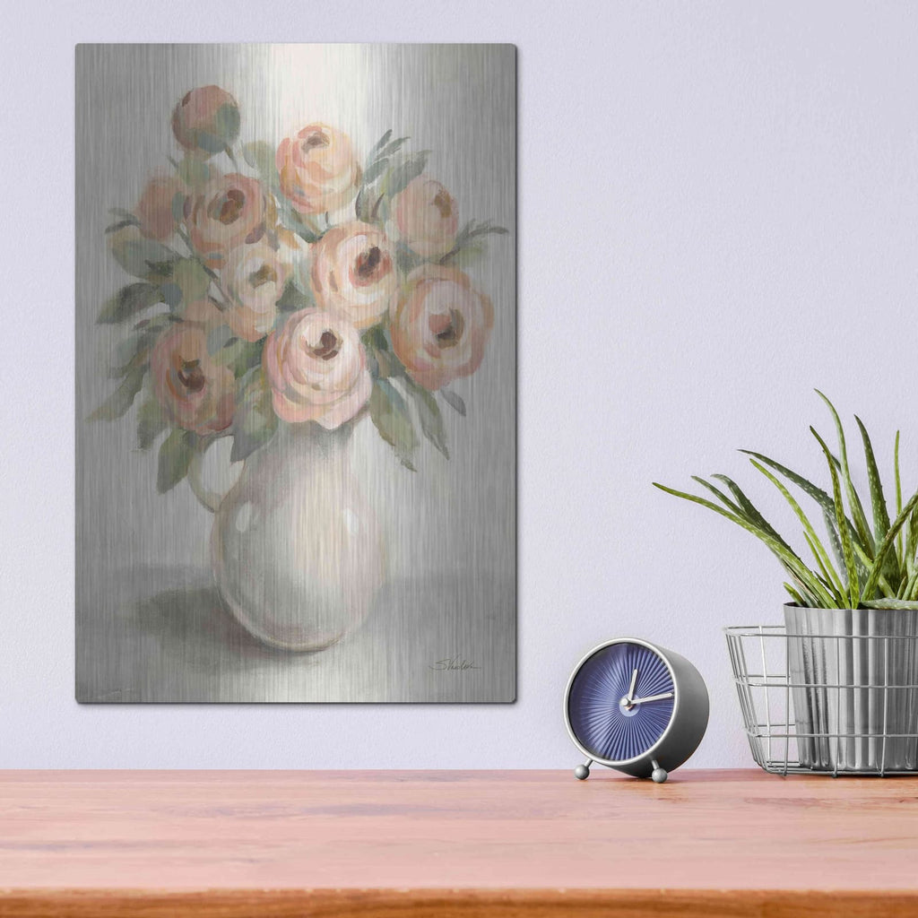 'Blush Flowers in a Jug' by Silvia Vassileva – Metal Wall Art, 12x16 room view