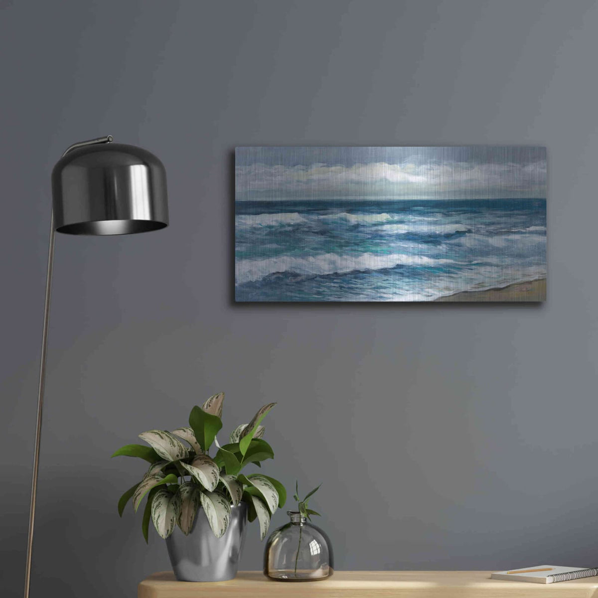 'Indigo Sea 2' by Silvia Vassileva – Metal Wall Art, 24x12 room view