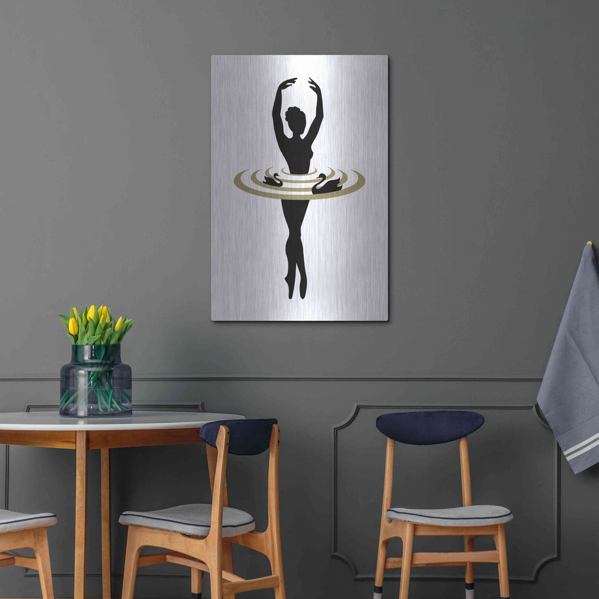 'The Black Swan' by Cesare Bellassai – Metal Wall Art, 24x36 room view