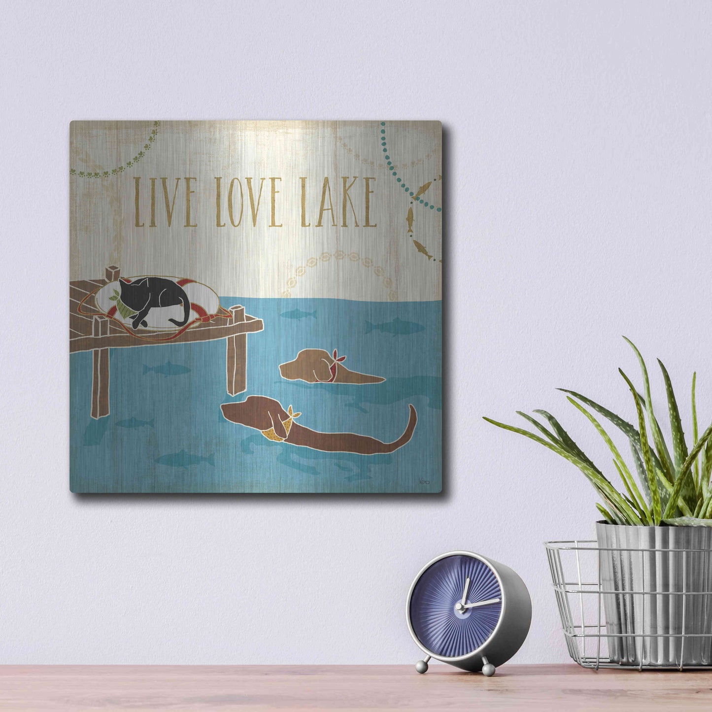 Luxe Metal Art 'Lake Pals V' by Veronique Charron, Metal Wall Art,12x12