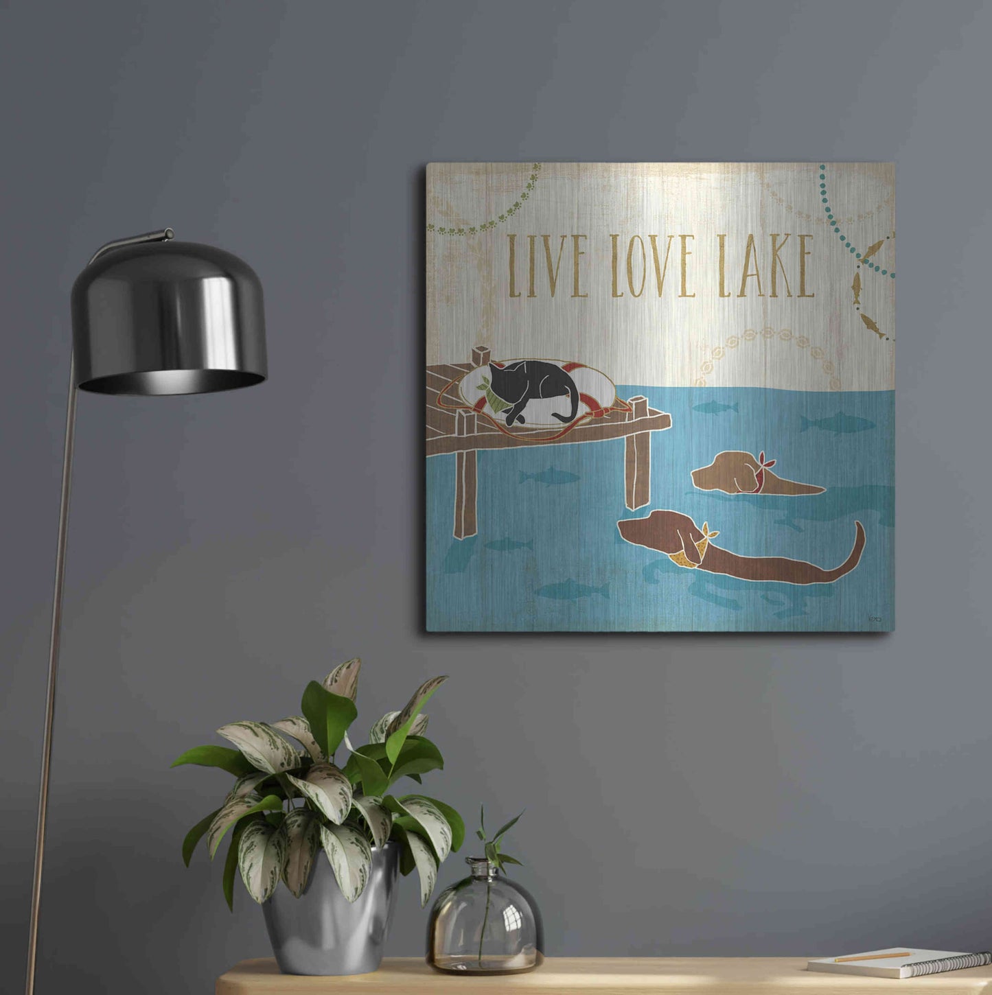 Luxe Metal Art 'Lake Pals V' by Veronique Charron, Metal Wall Art,24x24