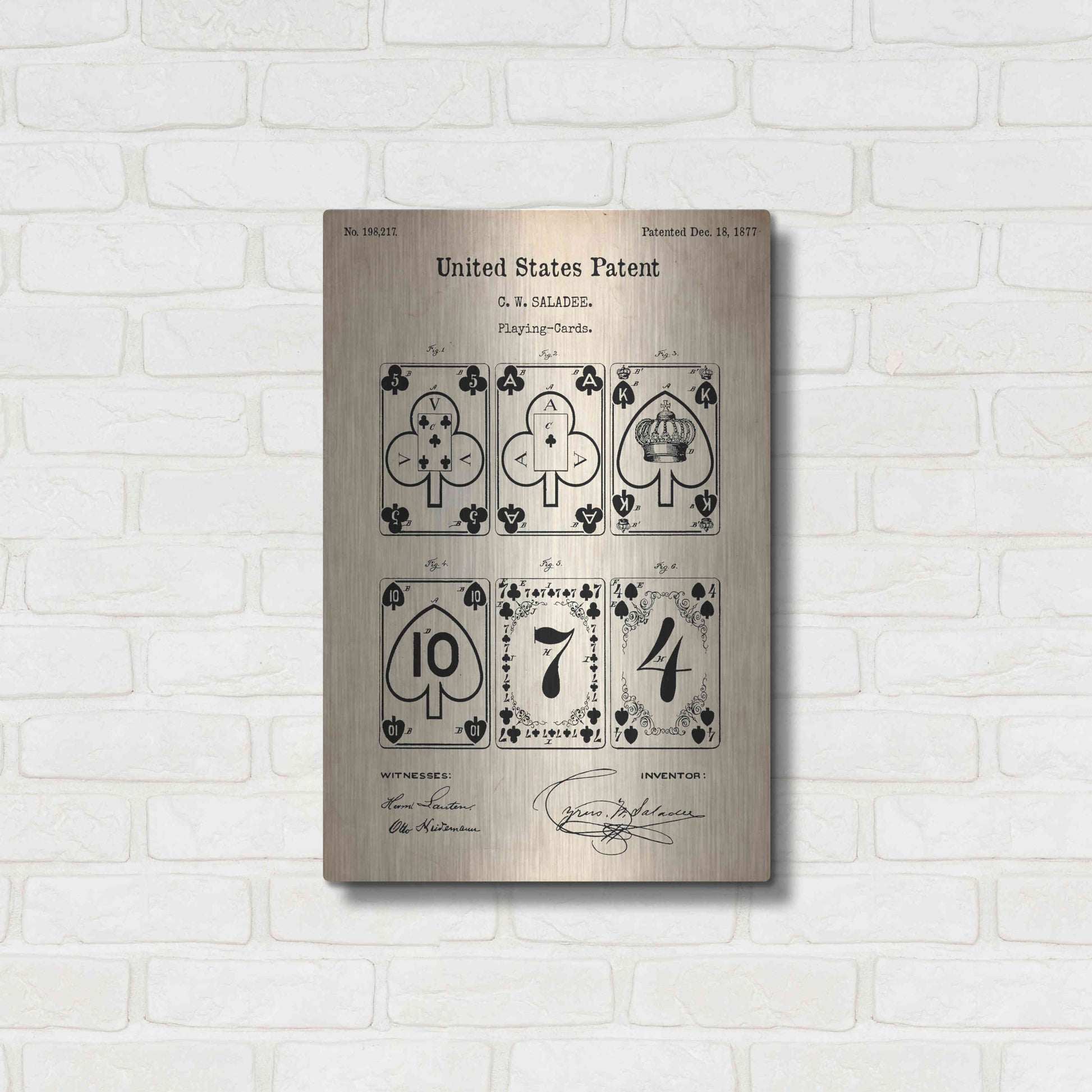 Luxe Metal Art 'Playing Cards Vintage Patent', Metal Wall Art,16x24