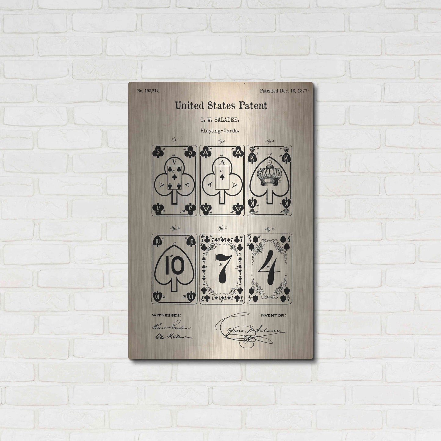 Luxe Metal Art 'Playing Cards Vintage Patent', Metal Wall Art,24x36