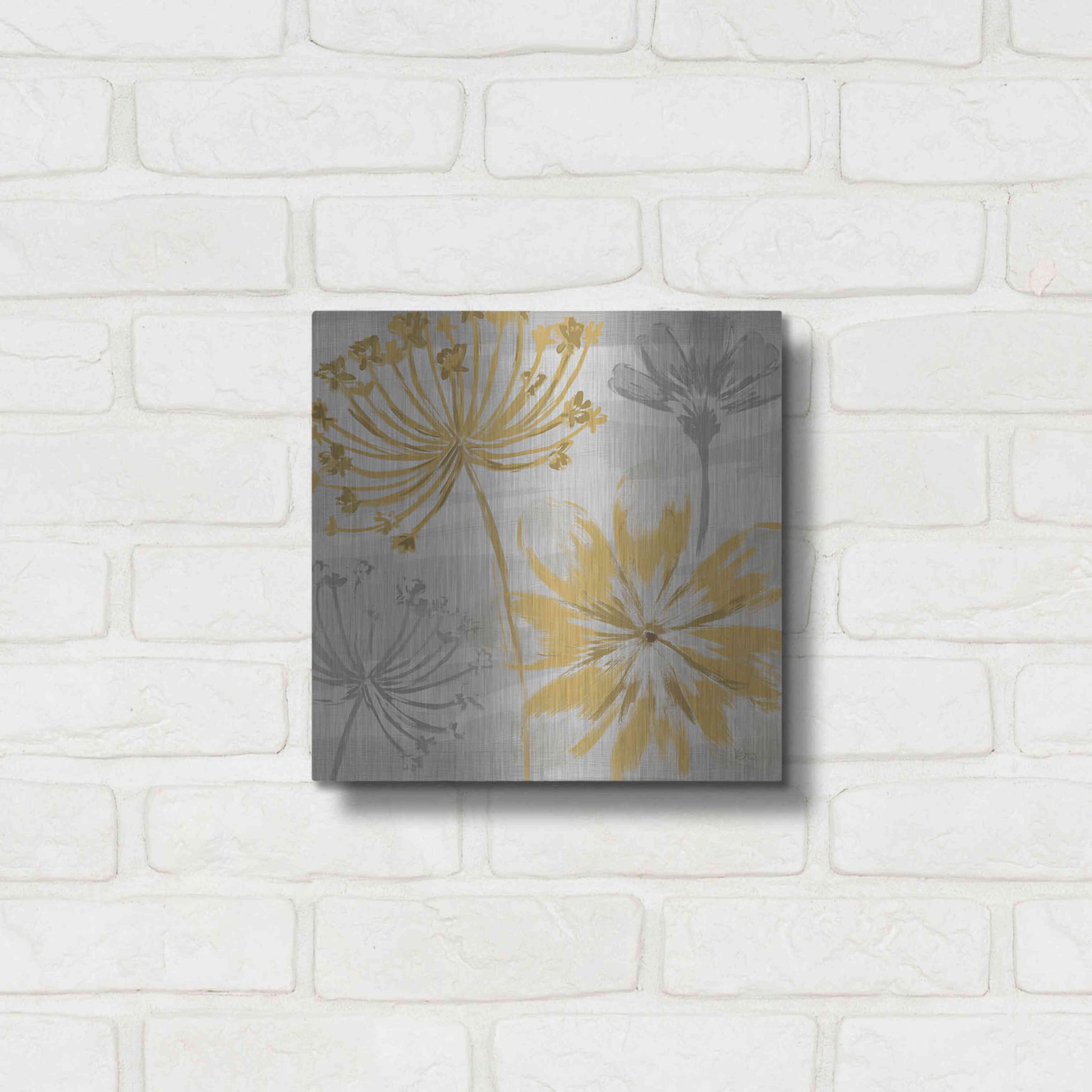 Luxe Metal Art 'Flowers in the Wind II' by Veronique Charron, Metal Wall Art,12x12