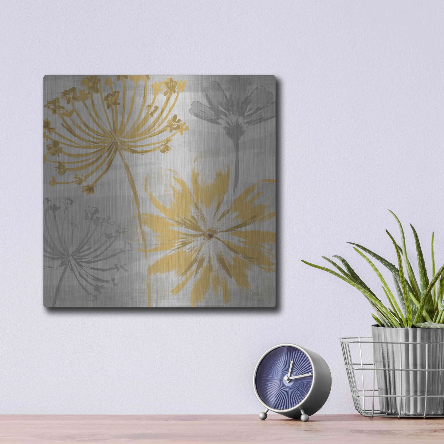 Luxe Metal Art 'Flowers in the Wind II' by Veronique Charron, Metal Wall Art,12x12