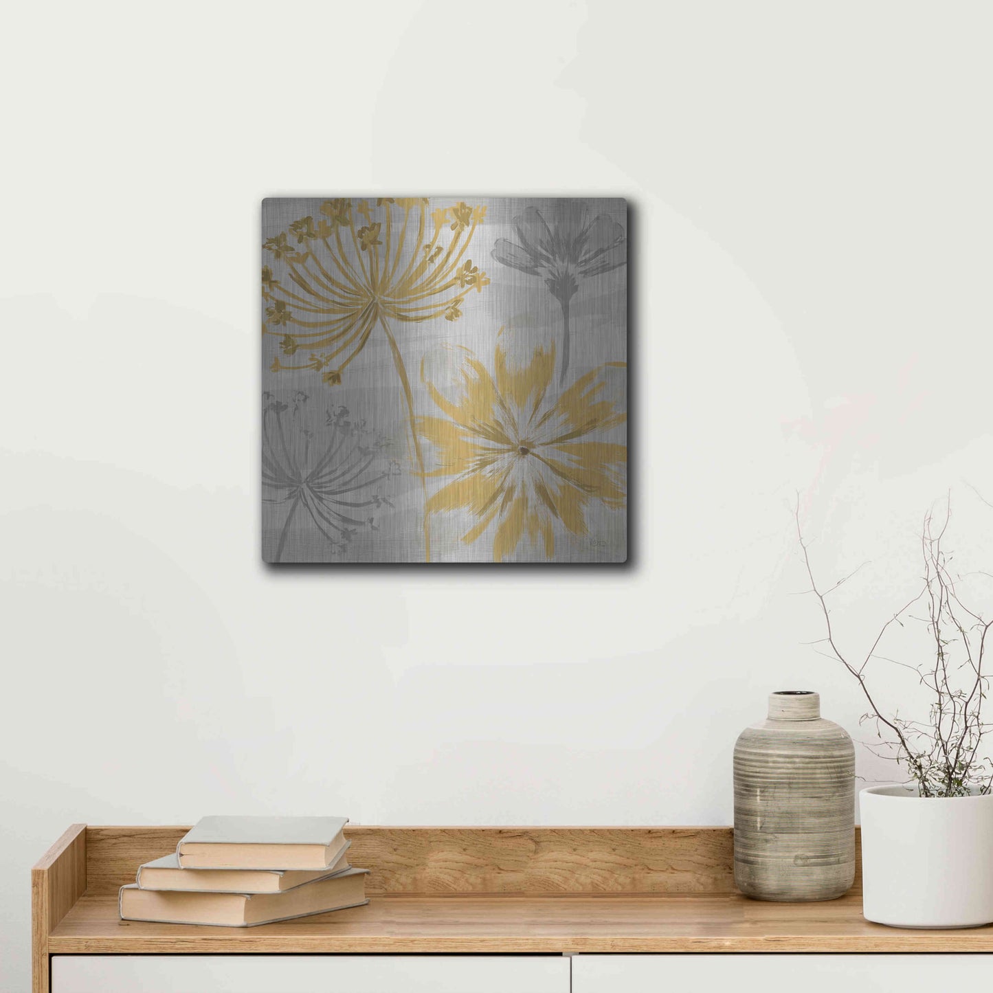 Luxe Metal Art 'Flowers in the Wind II' by Veronique Charron, Metal Wall Art,12x12