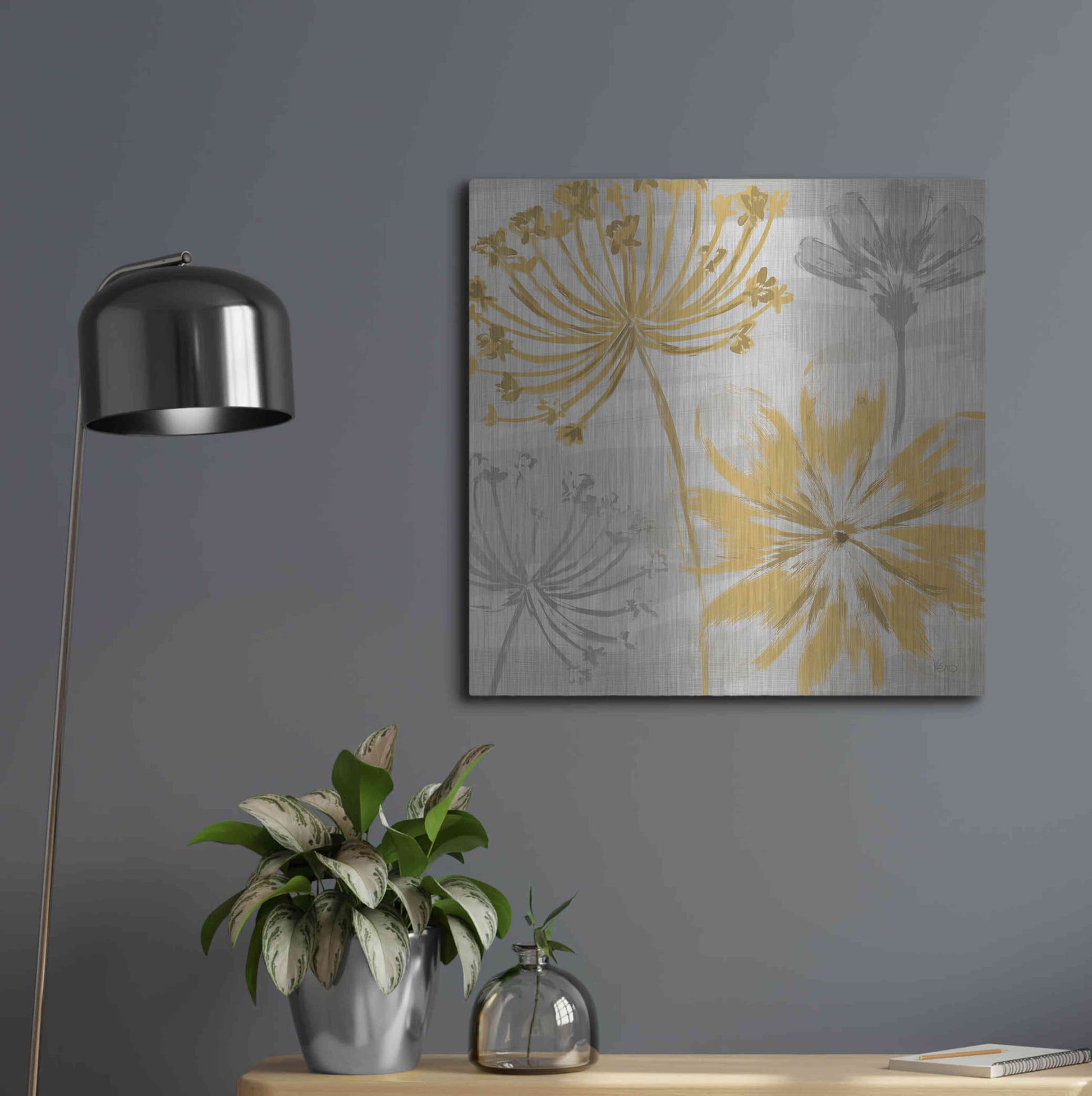 Luxe Metal Art 'Flowers in the Wind II' by Veronique Charron, Metal Wall Art,24x24