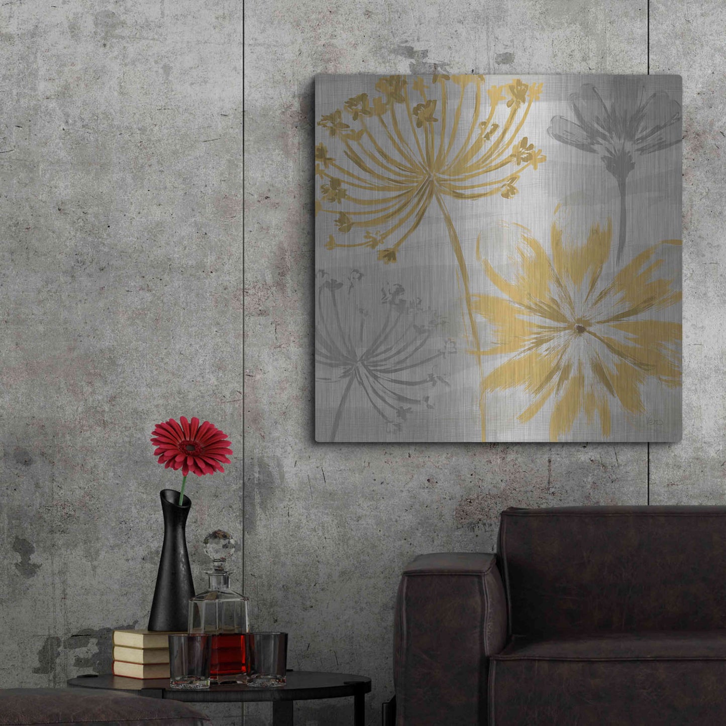 Luxe Metal Art 'Flowers in the Wind II' by Veronique Charron, Metal Wall Art,36x36