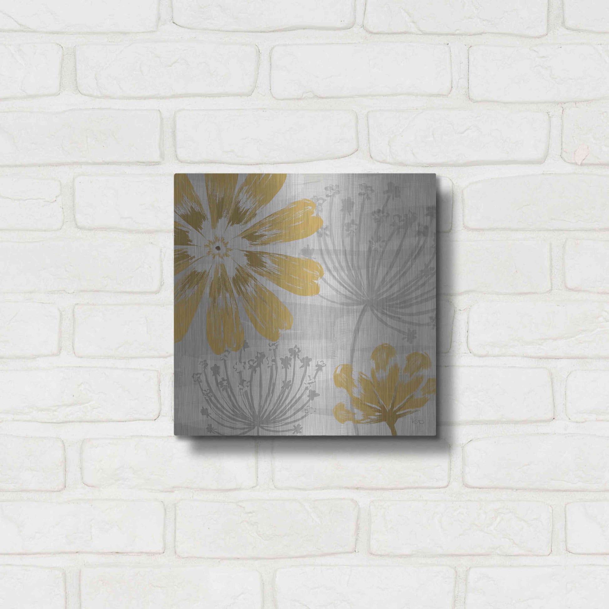 Luxe Metal Art 'Flowers in the Wind I' by Veronique Charron, Metal Wall Art,12x12