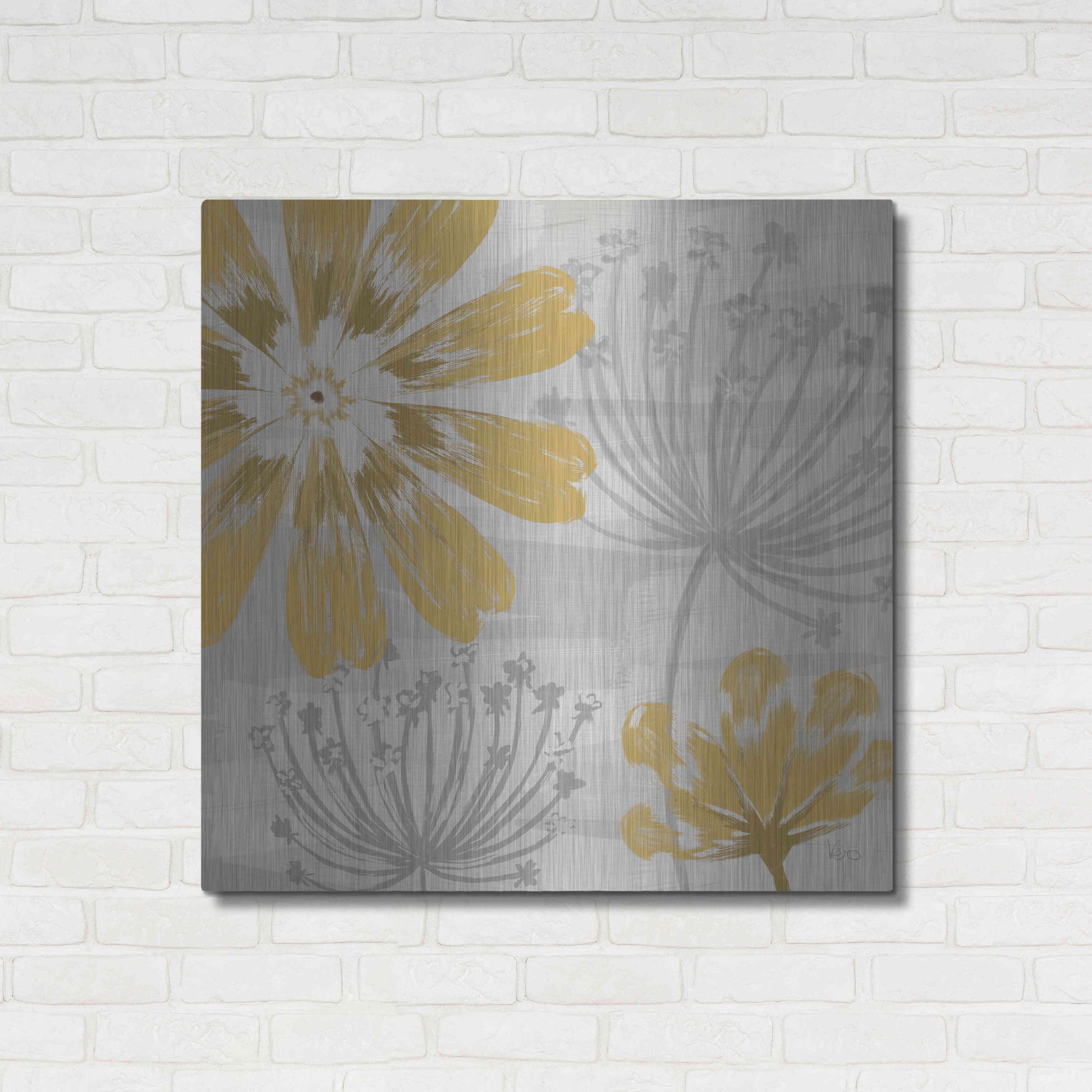 Luxe Metal Art 'Flowers in the Wind I' by Veronique Charron, Metal Wall Art,36x36