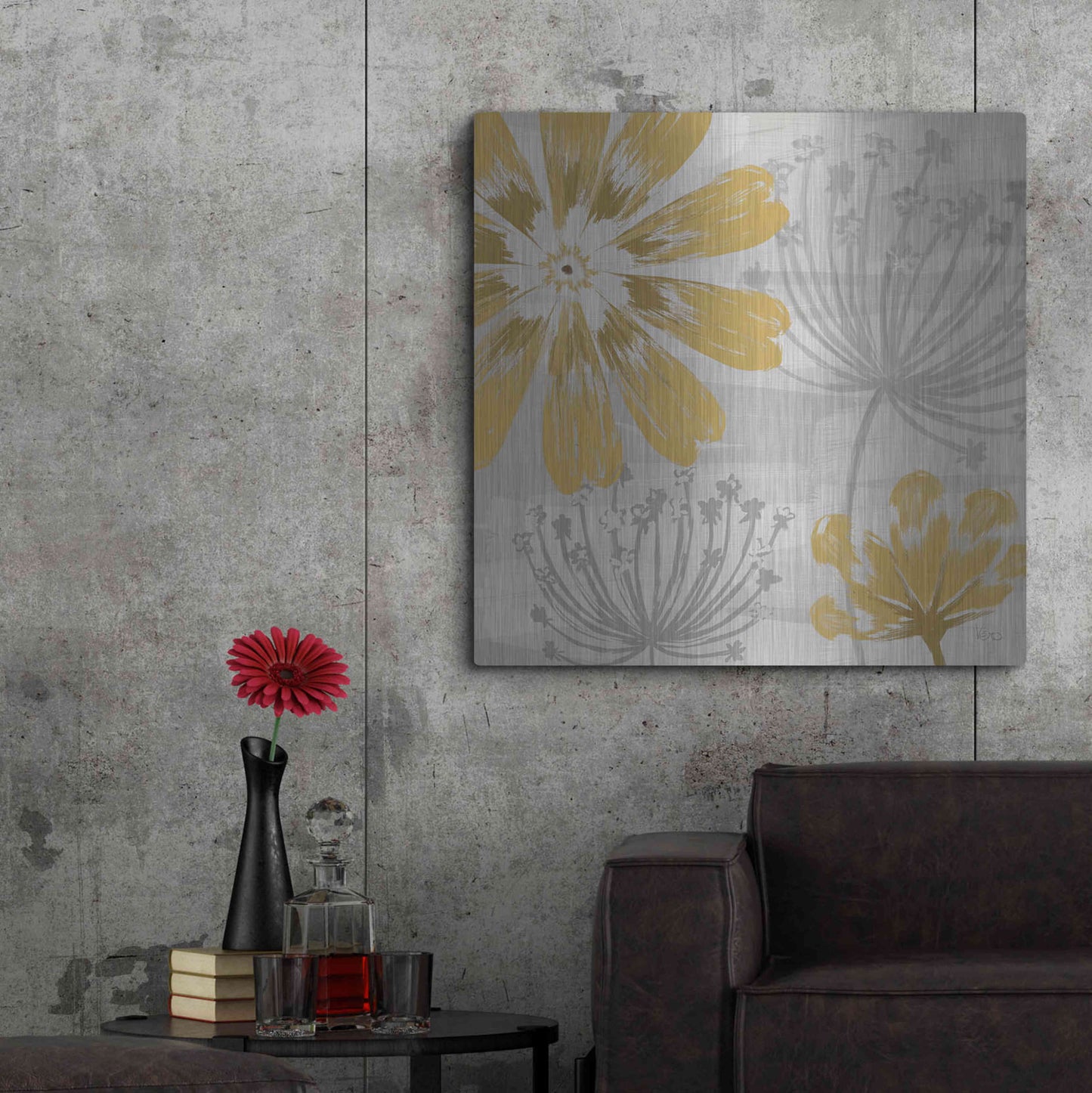 Luxe Metal Art 'Flowers in the Wind I' by Veronique Charron, Metal Wall Art,36x36