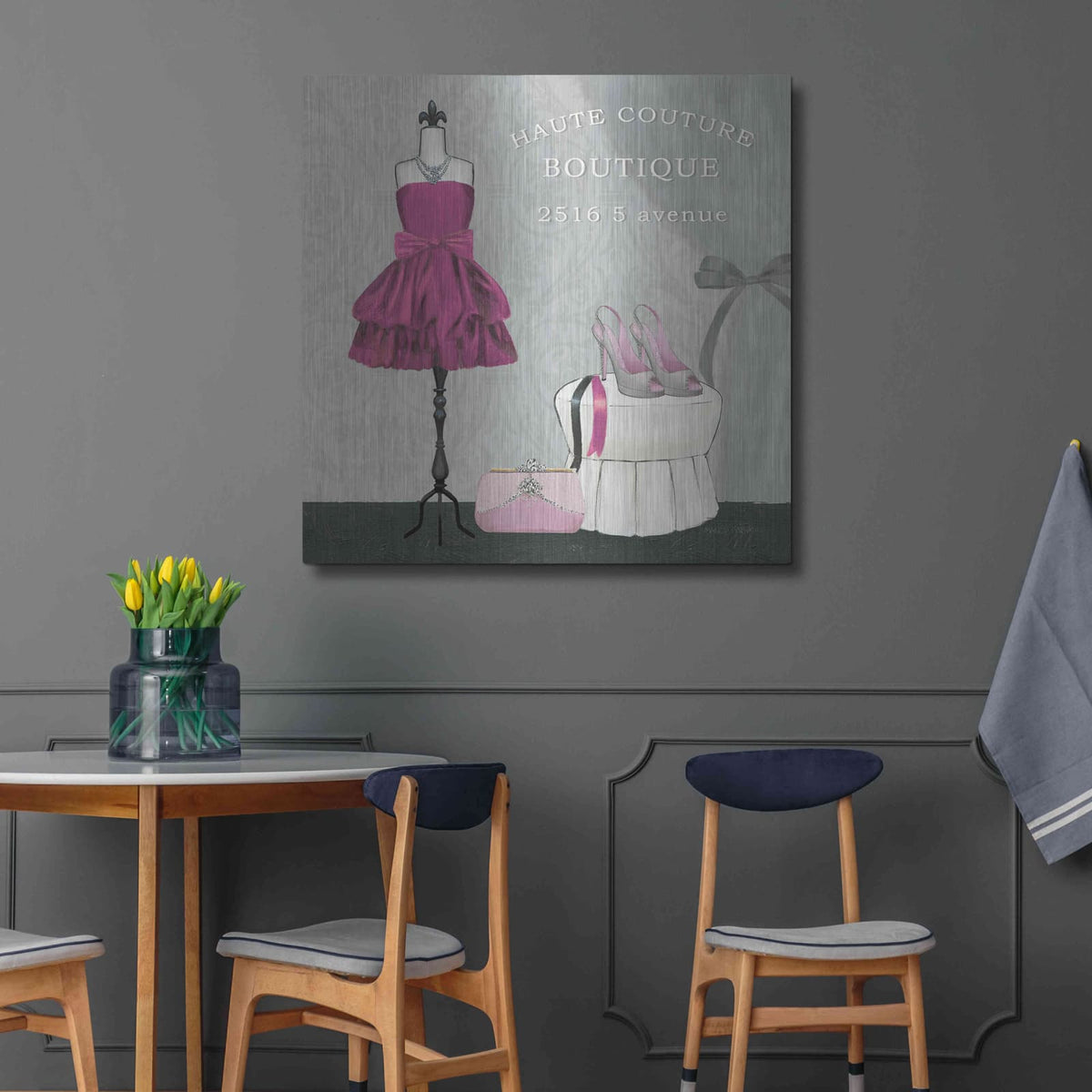 'Dress Fitting Boutique Sq II' by Marco Fabiano – Metal Wall Art, 36x36 room view
