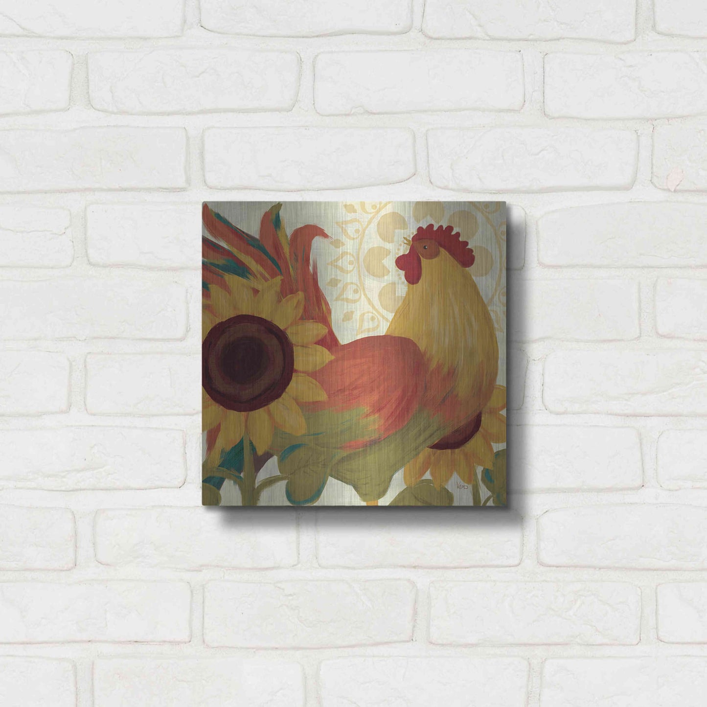 Luxe Metal Art 'Spice Roosters II' by Veronique Charron, Metal Wall Art,12x12