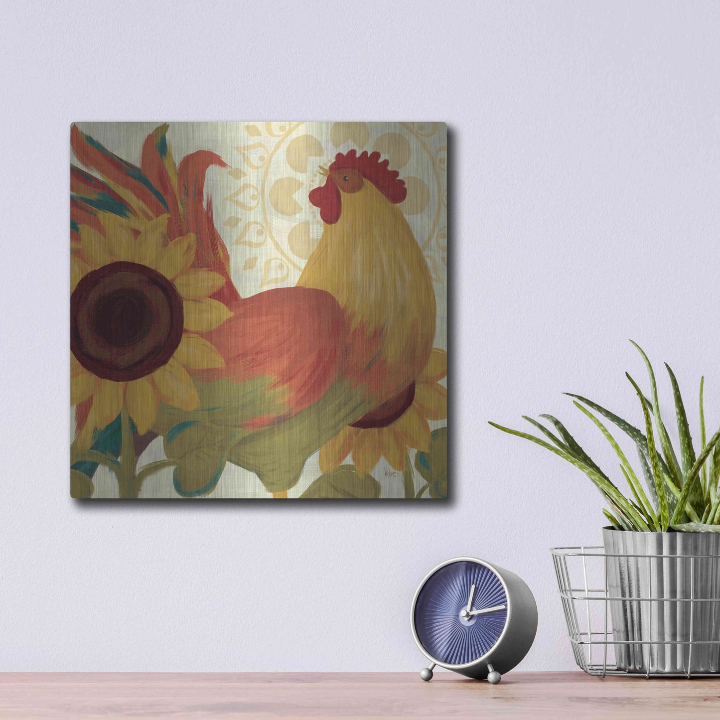 Luxe Metal Art 'Spice Roosters II' by Veronique Charron, Metal Wall Art,12x12