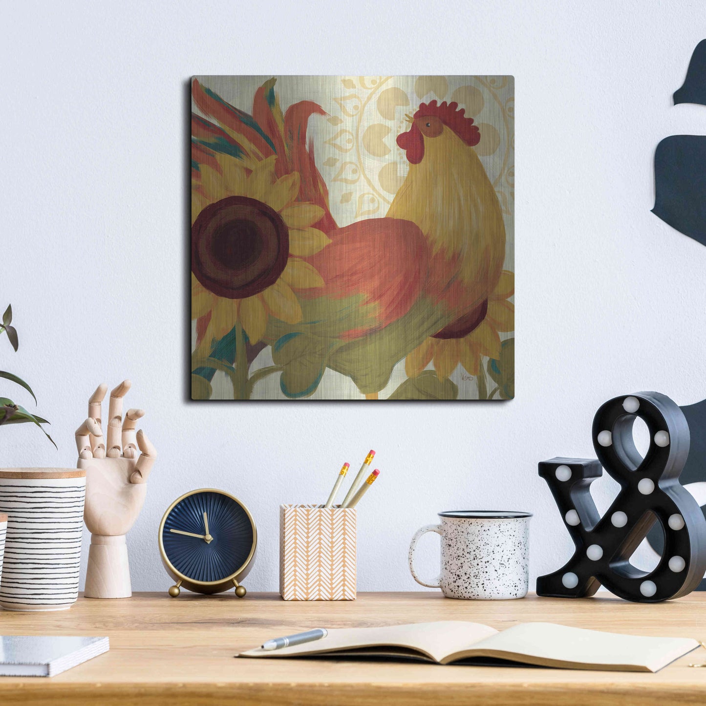 Luxe Metal Art 'Spice Roosters II' by Veronique Charron, Metal Wall Art,12x12