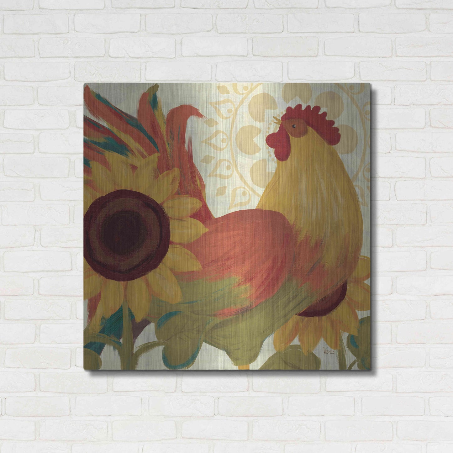 Luxe Metal Art 'Spice Roosters II' by Veronique Charron, Metal Wall Art,36x36