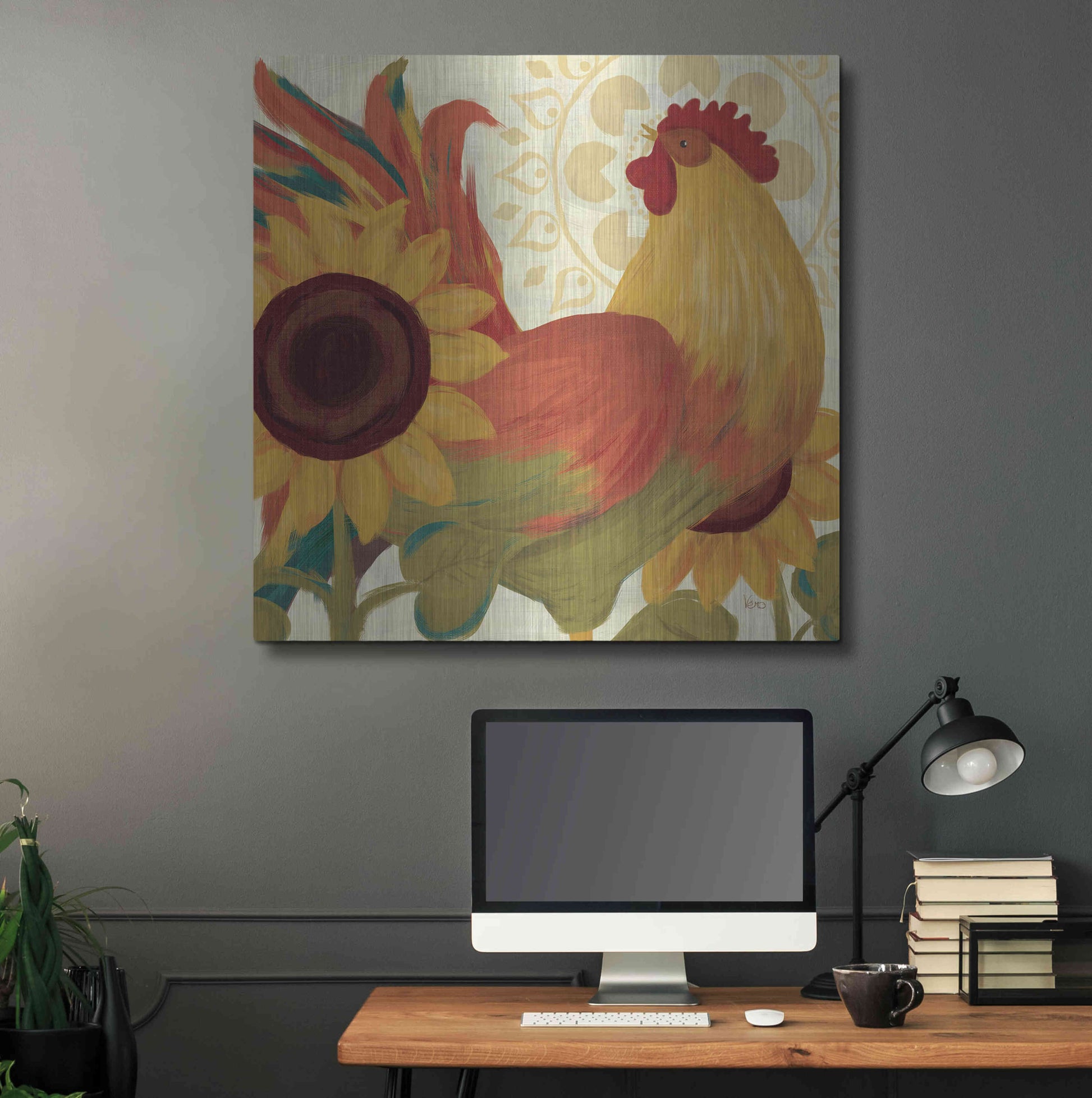 Luxe Metal Art 'Spice Roosters II' by Veronique Charron, Metal Wall Art,36x36