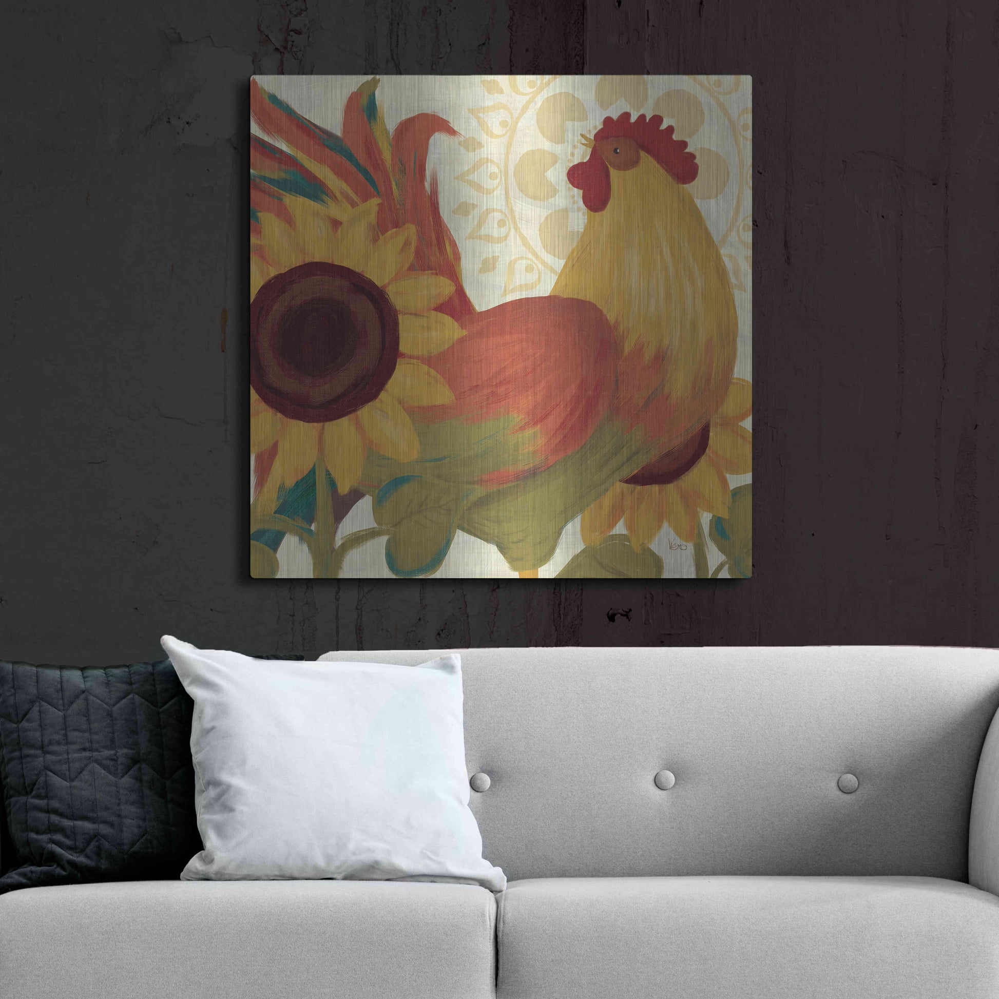 Luxe Metal Art 'Spice Roosters II' by Veronique Charron, Metal Wall Art,36x36