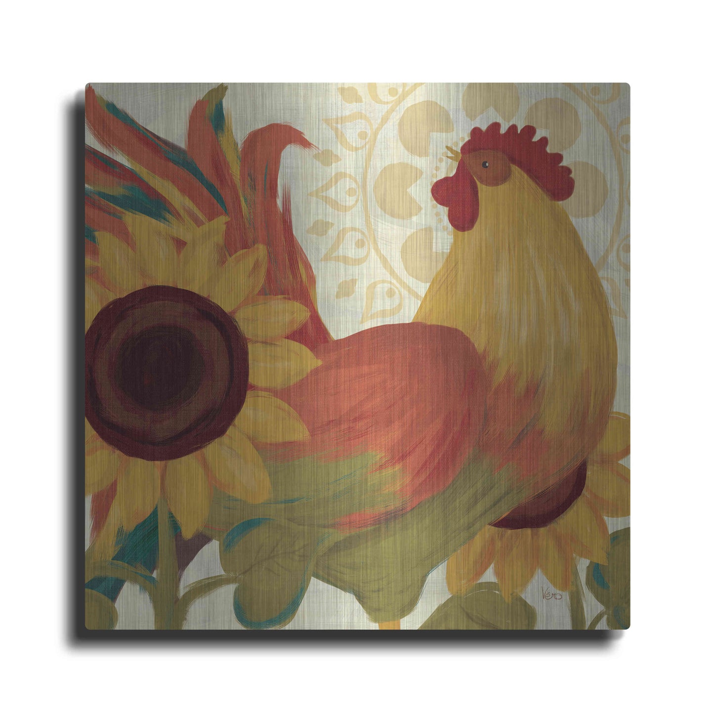 Luxe Metal Art 'Spice Roosters II' by Veronique Charron, Metal Wall Art