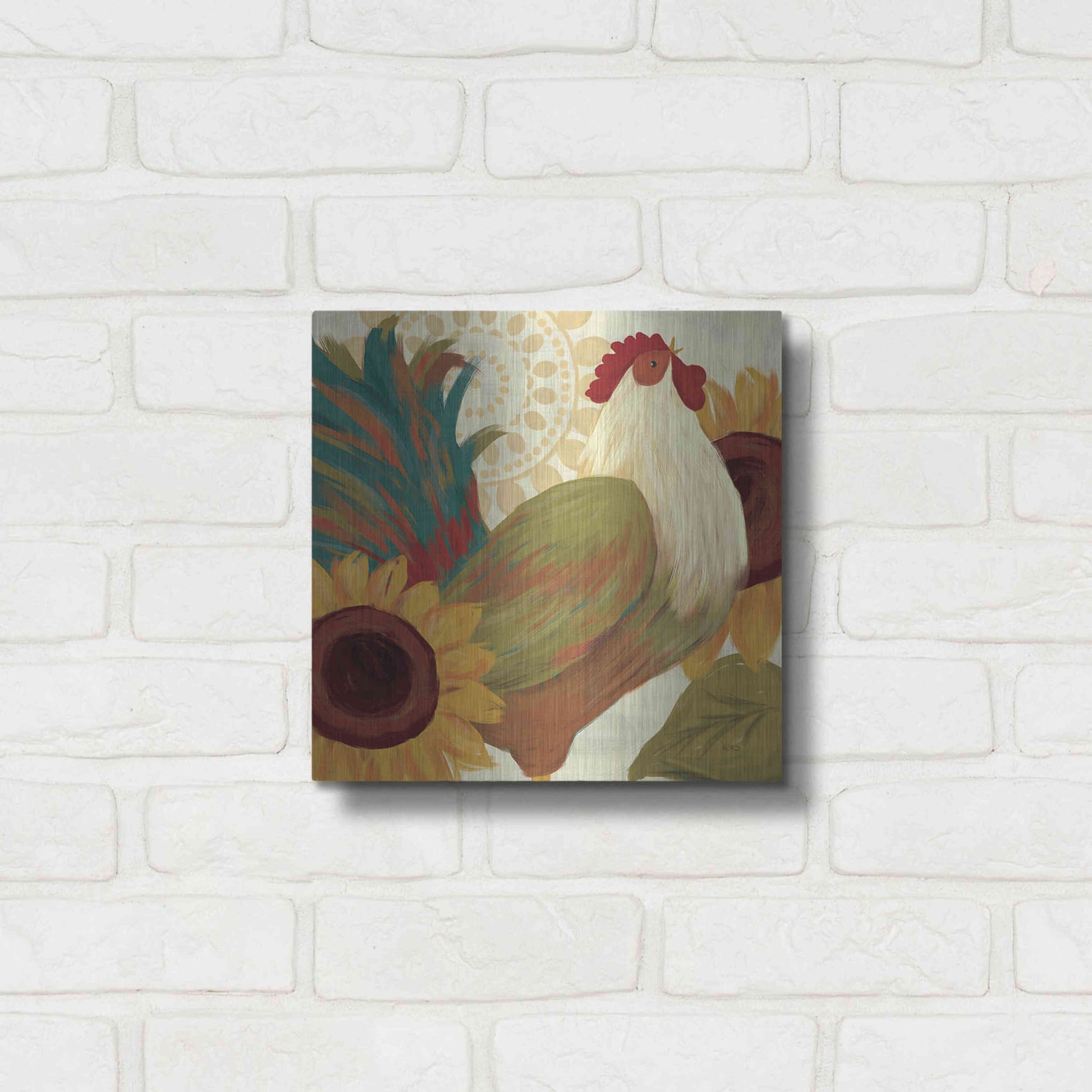 Luxe Metal Art 'Spice Roosters I' by Veronique Charron, Metal Wall Art,12x12