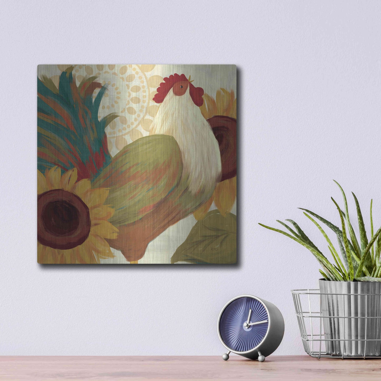 Luxe Metal Art 'Spice Roosters I' by Veronique Charron, Metal Wall Art,12x12