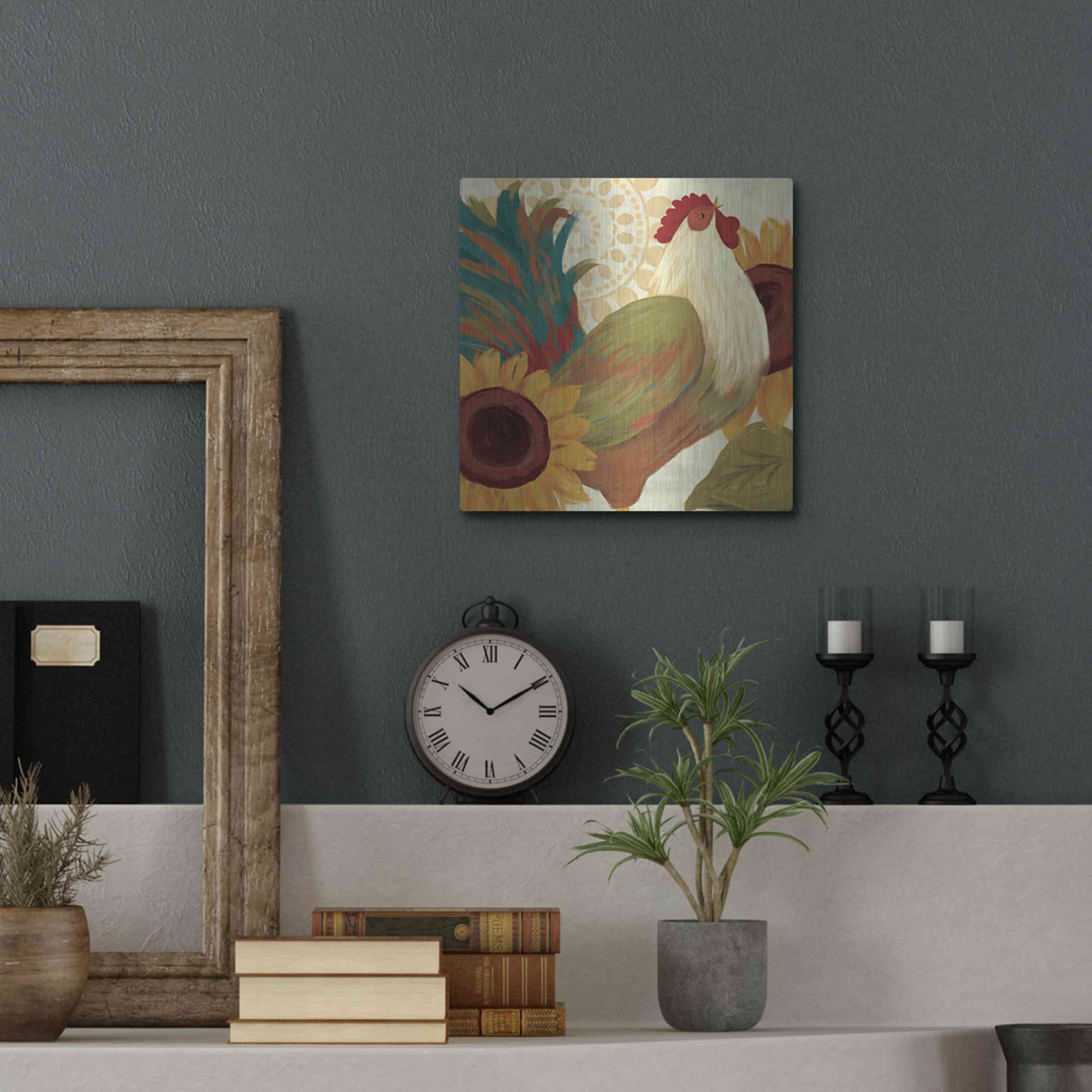 Luxe Metal Art 'Spice Roosters I' by Veronique Charron, Metal Wall Art,12x12