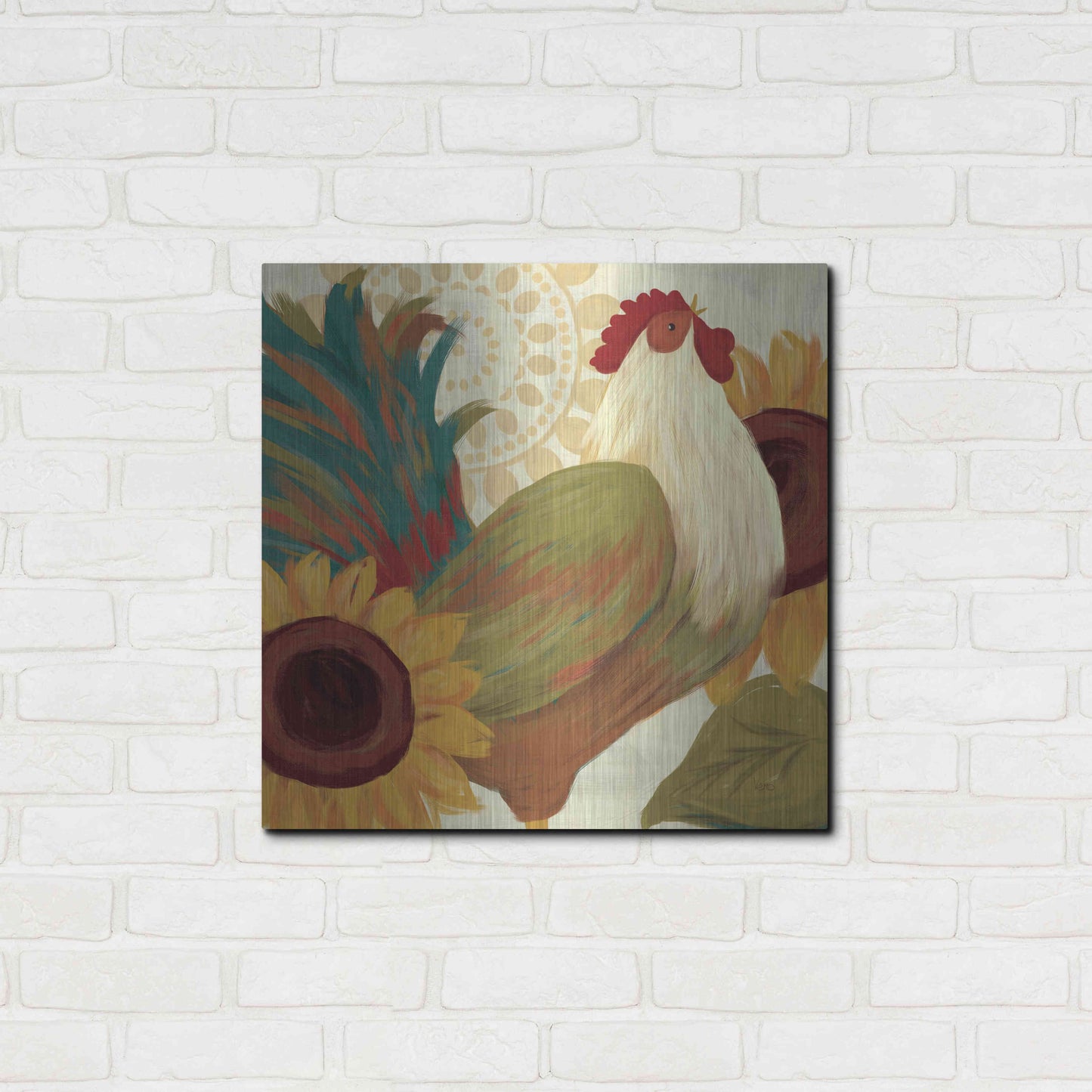 Luxe Metal Art 'Spice Roosters I' by Veronique Charron, Metal Wall Art,24x24