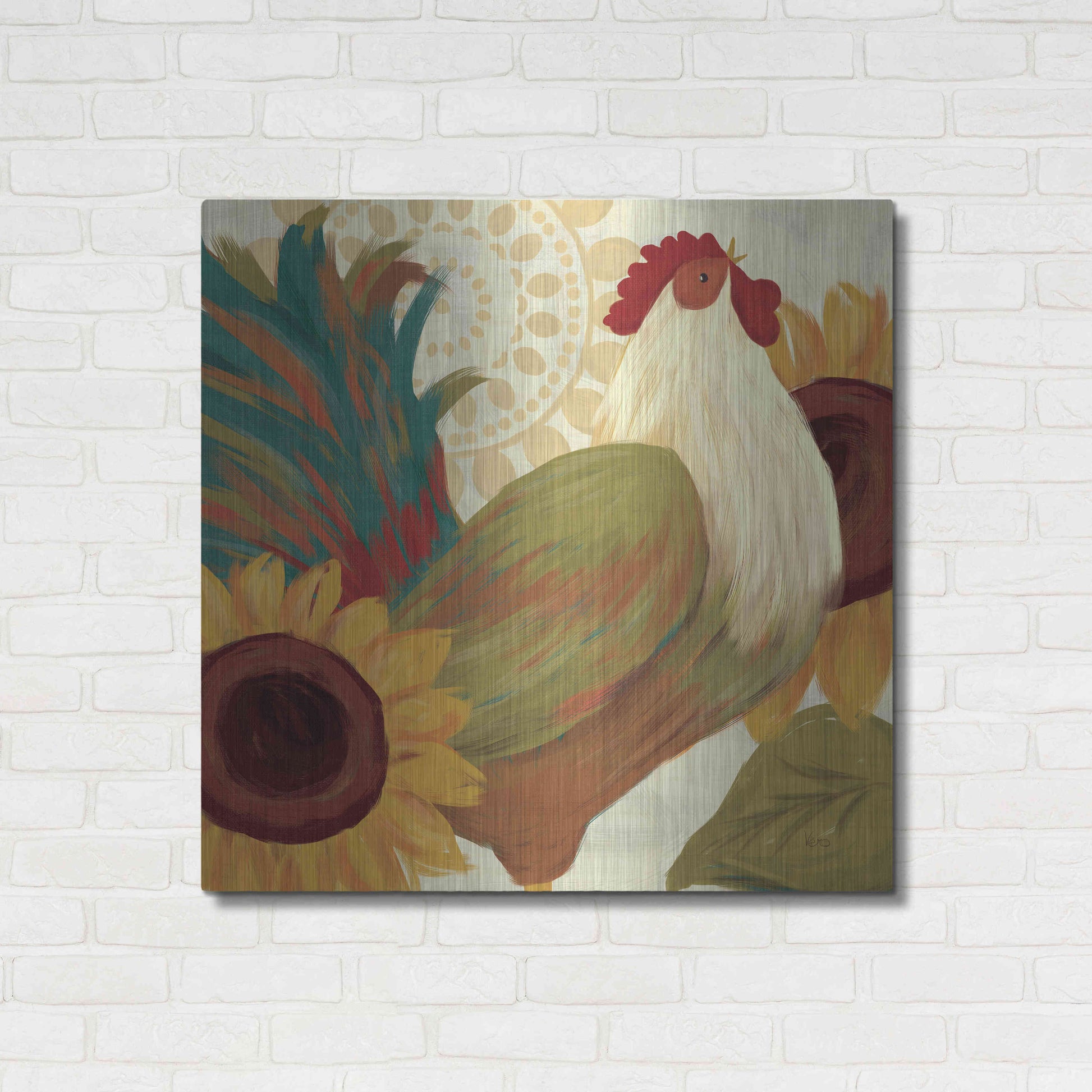 Luxe Metal Art 'Spice Roosters I' by Veronique Charron, Metal Wall Art,36x36