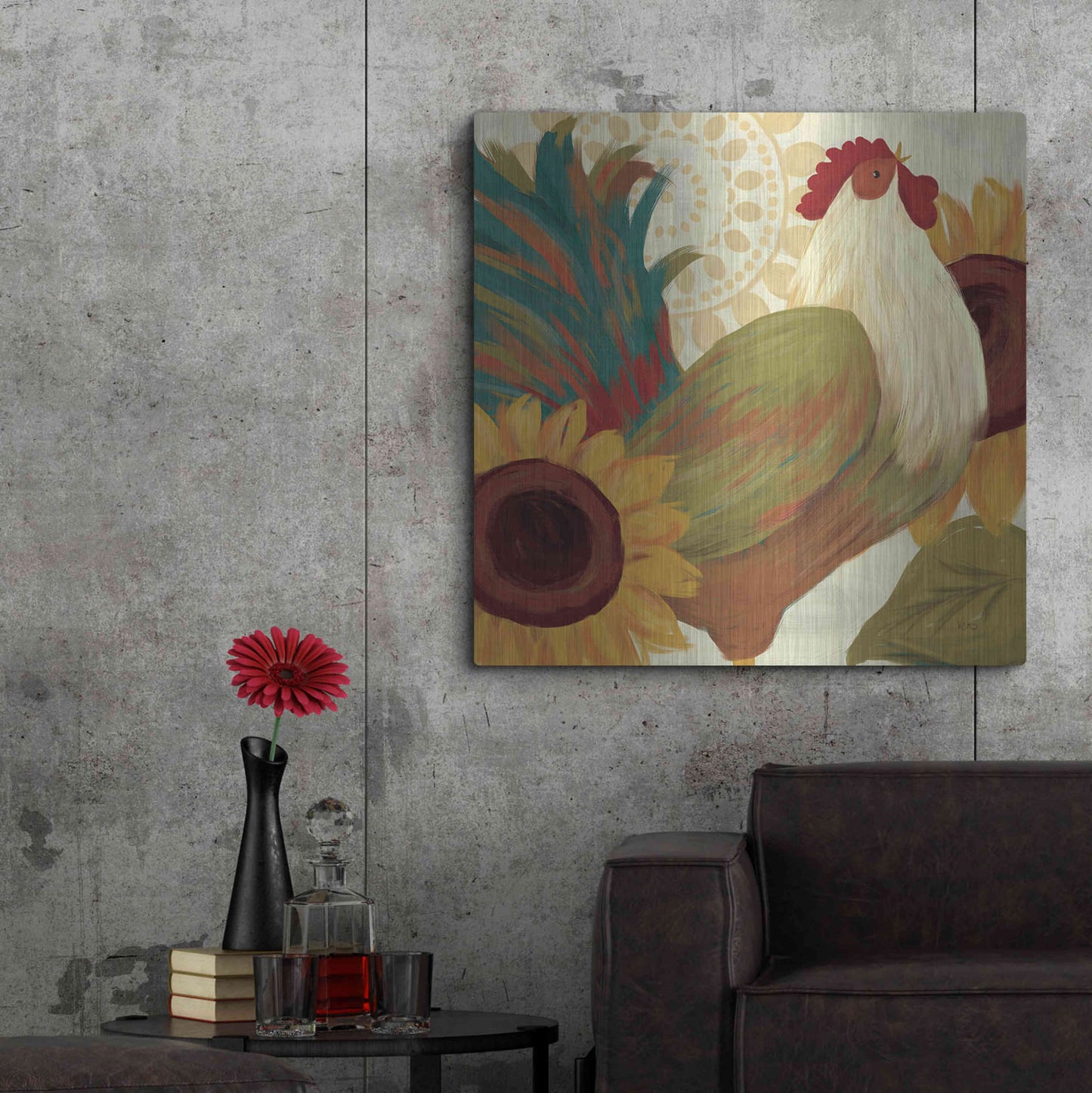 Luxe Metal Art 'Spice Roosters I' by Veronique Charron, Metal Wall Art,36x36