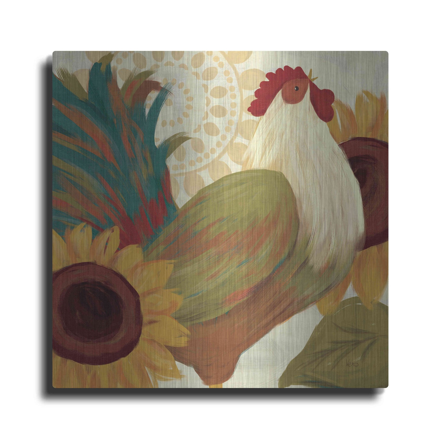 Luxe Metal Art 'Spice Roosters I' by Veronique Charron, Metal Wall Art