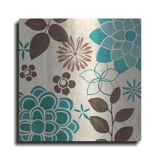 Luxe Metal Art 'Abstract Garden Blue II' by Veronique Charron, Metal Wall Art