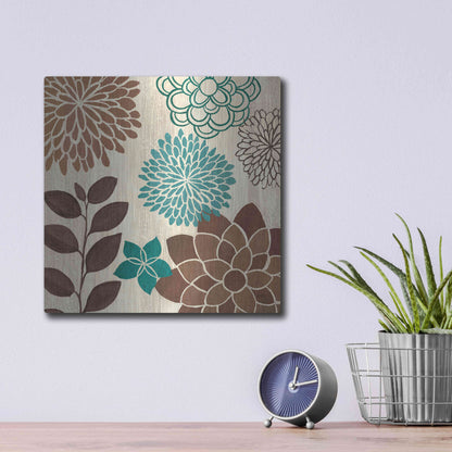 Luxe Metal Art 'Abstract Garden Blue I' by Veronique Charron, Metal Wall Art,12x12