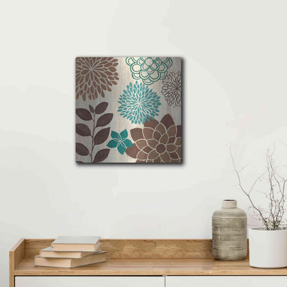 Luxe Metal Art 'Abstract Garden Blue I' by Veronique Charron, Metal Wall Art,12x12