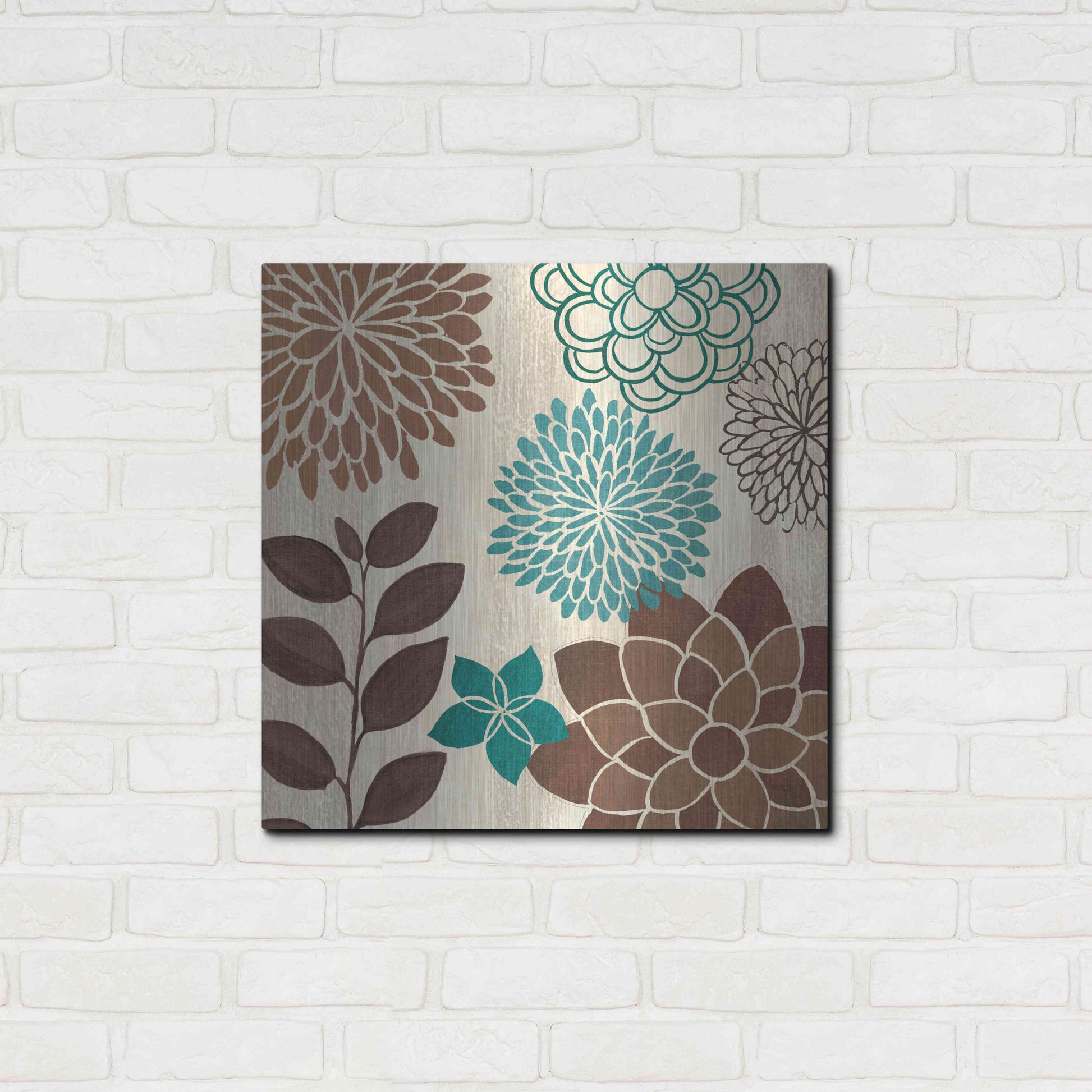 Luxe Metal Art 'Abstract Garden Blue I' by Veronique Charron, Metal Wall Art,24x24