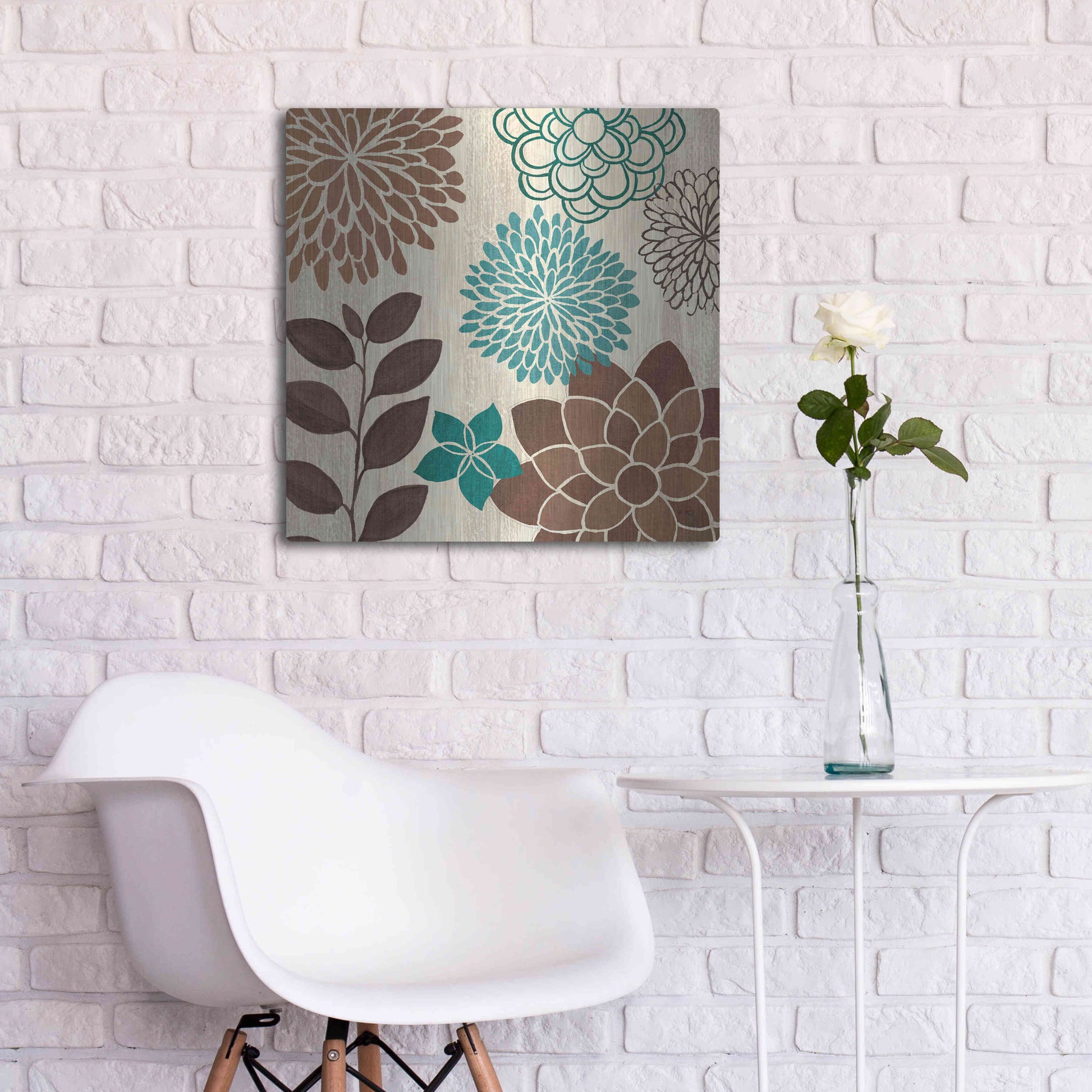 Luxe Metal Art 'Abstract Garden Blue I' by Veronique Charron, Metal Wall Art,24x24