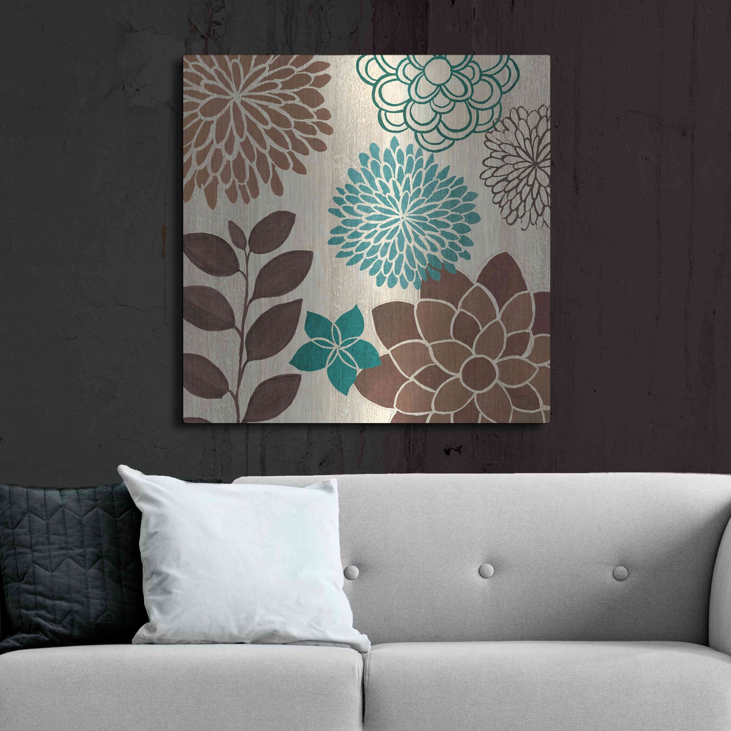 Luxe Metal Art 'Abstract Garden Blue I' by Veronique Charron, Metal Wall Art,36x36