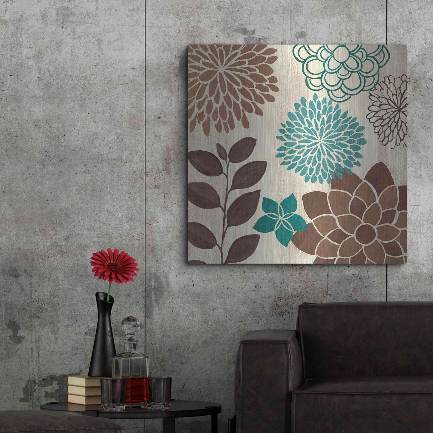 Luxe Metal Art 'Abstract Garden Blue I' by Veronique Charron, Metal Wall Art,36x36