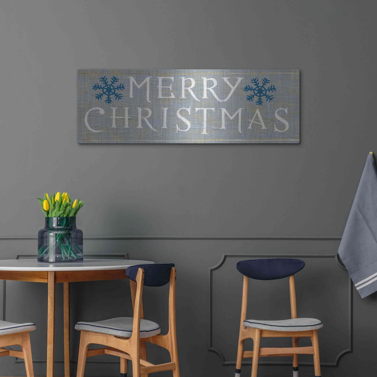 'Christmas Affinity III Grey' by James Wiens – Metal Wall Art, 48x16 room view