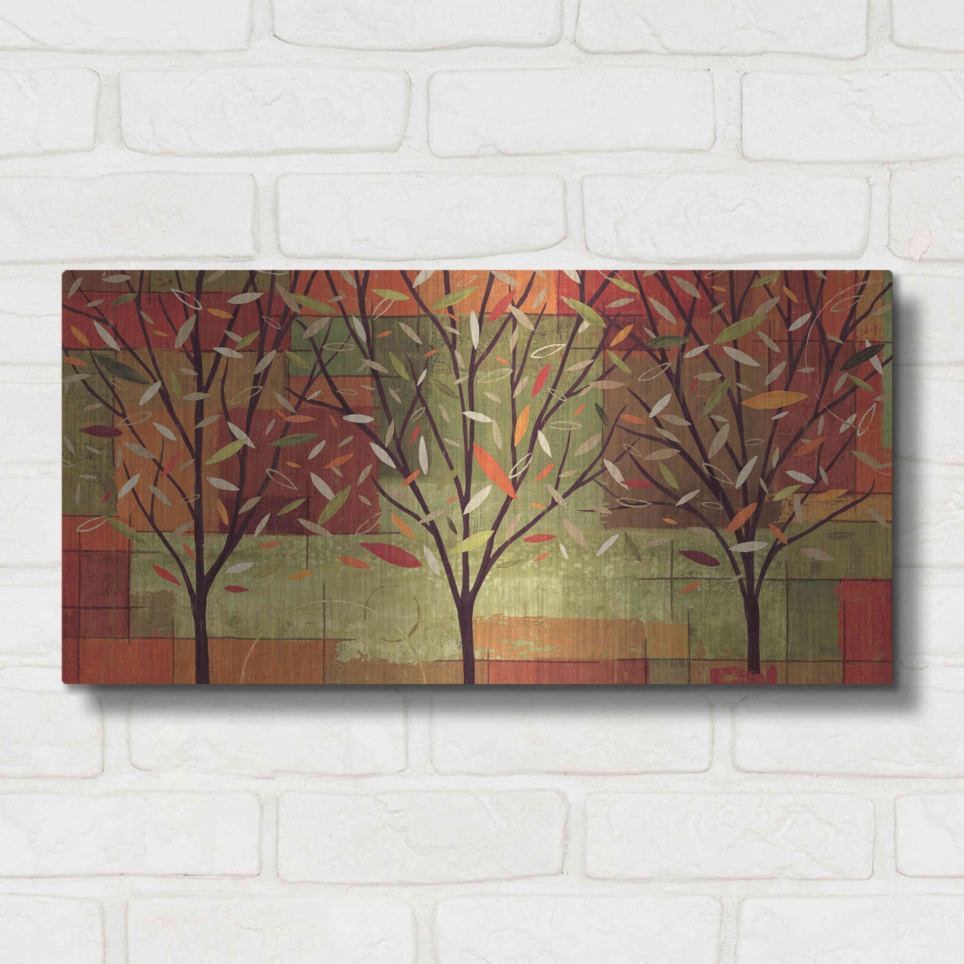 Luxe Metal Art 'Watercolor Forest II' by Veronique Charron, Metal Wall Art,24x12