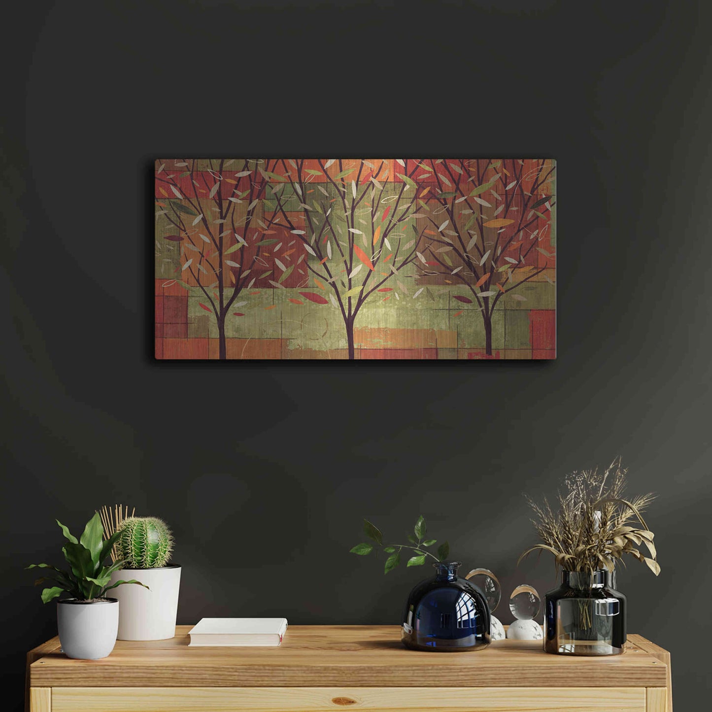 Luxe Metal Art 'Watercolor Forest II' by Veronique Charron, Metal Wall Art,24x12