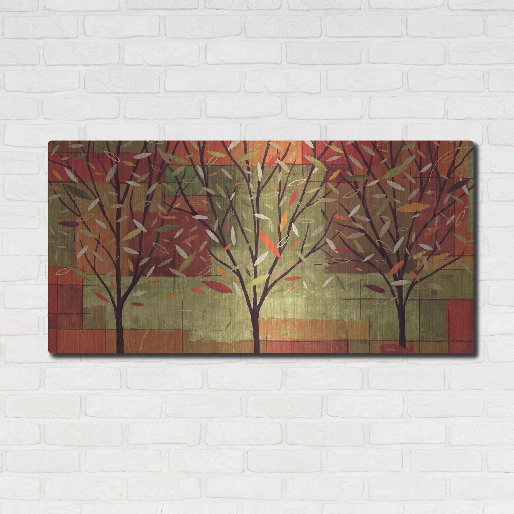 Luxe Metal Art 'Watercolor Forest II' by Veronique Charron, Metal Wall Art,48x24