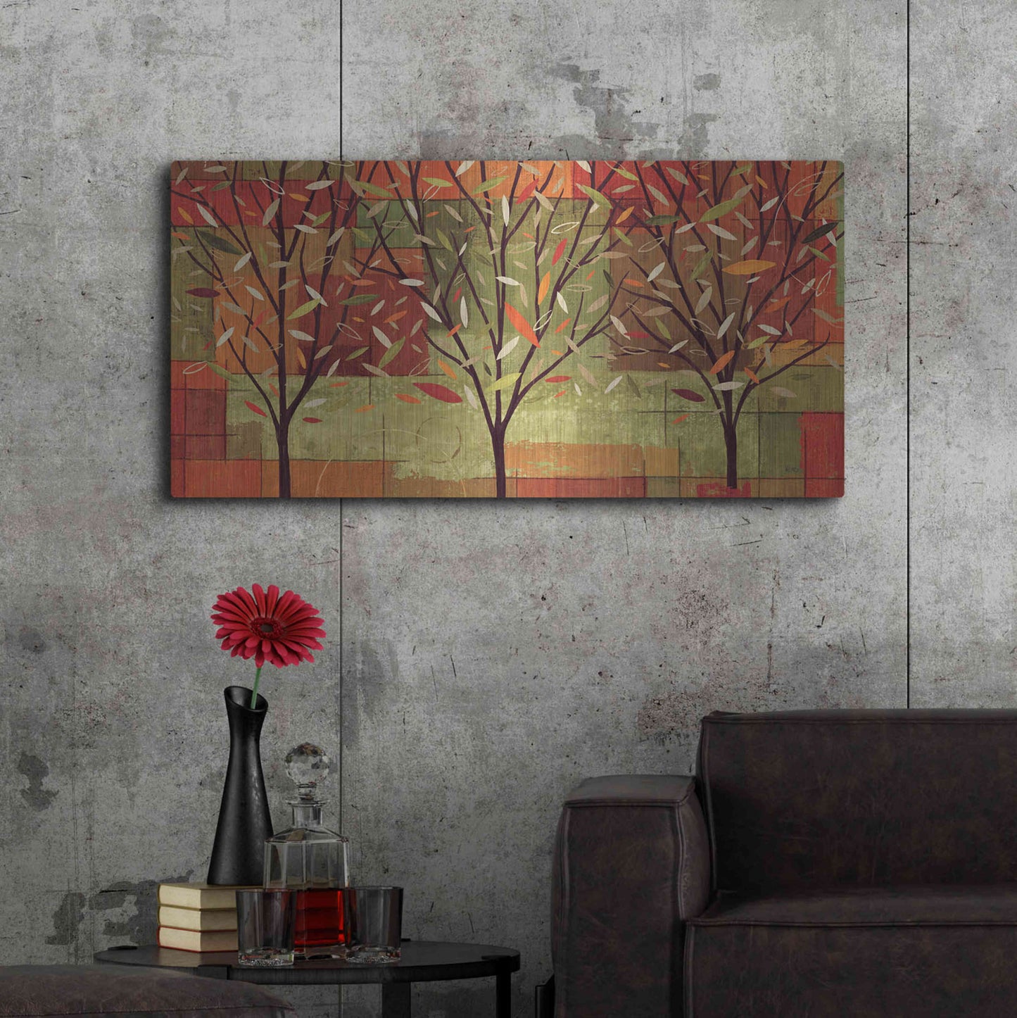 Luxe Metal Art 'Watercolor Forest II' by Veronique Charron, Metal Wall Art,48x24