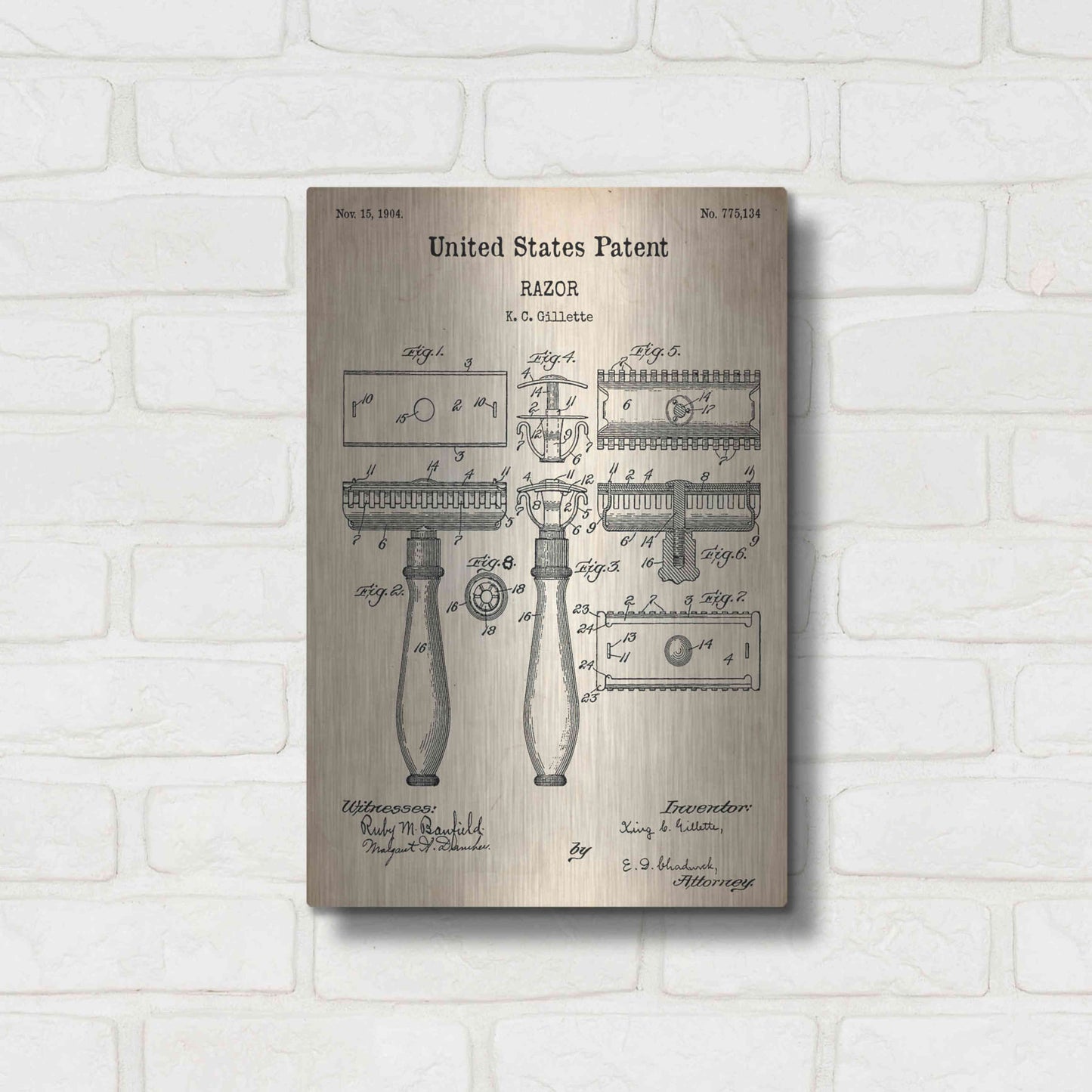 Luxe Metal Art 'Razor Vintage Patent', Metal Wall Art,12x16