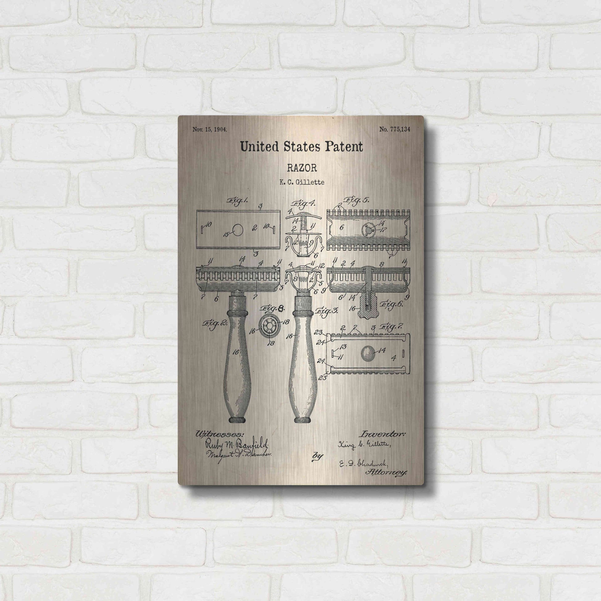 Luxe Metal Art 'Razor Vintage Patent', Metal Wall Art,16x24