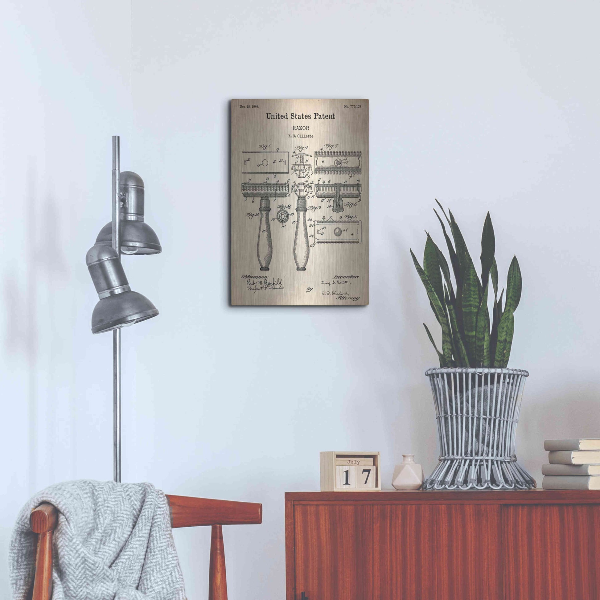 Luxe Metal Art 'Razor Vintage Patent', Metal Wall Art,16x24