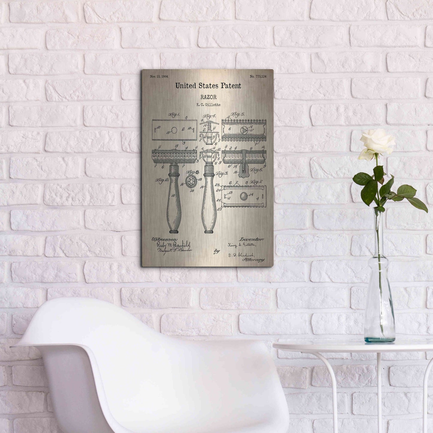 Luxe Metal Art 'Razor Vintage Patent', Metal Wall Art,16x24