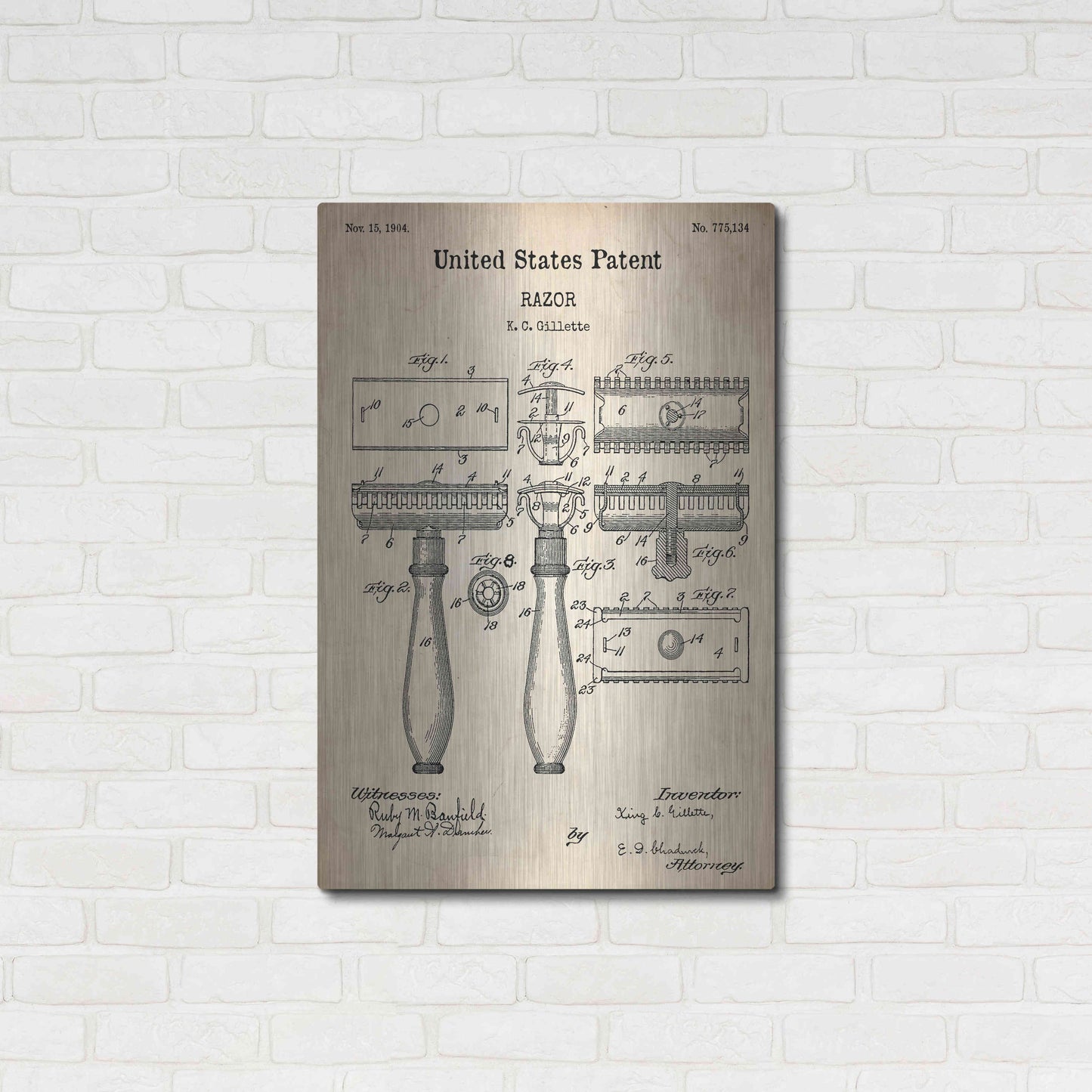 Luxe Metal Art 'Razor Vintage Patent', Metal Wall Art,24x36